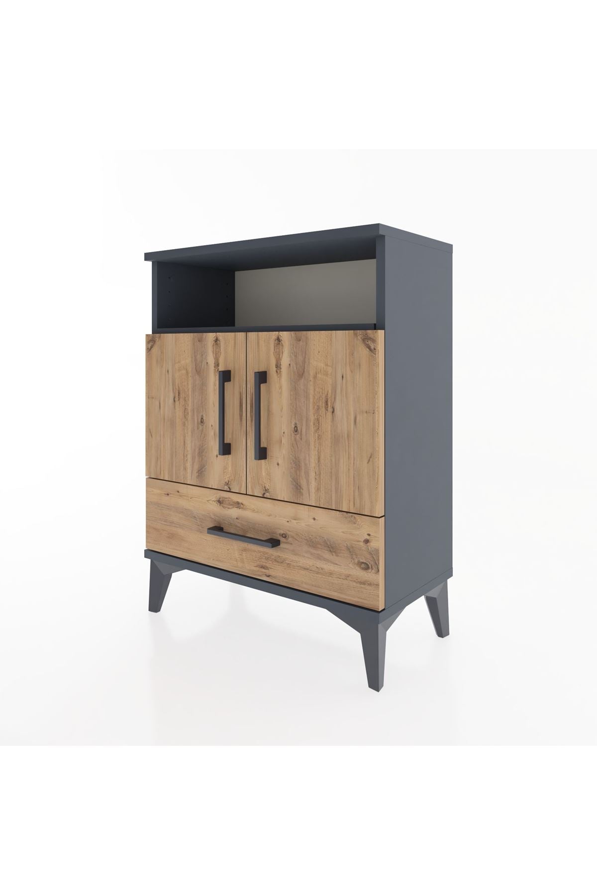 Arges Komodin 2 Raflı 2 Kapaklı 60x30x80 Antrasit-Çam