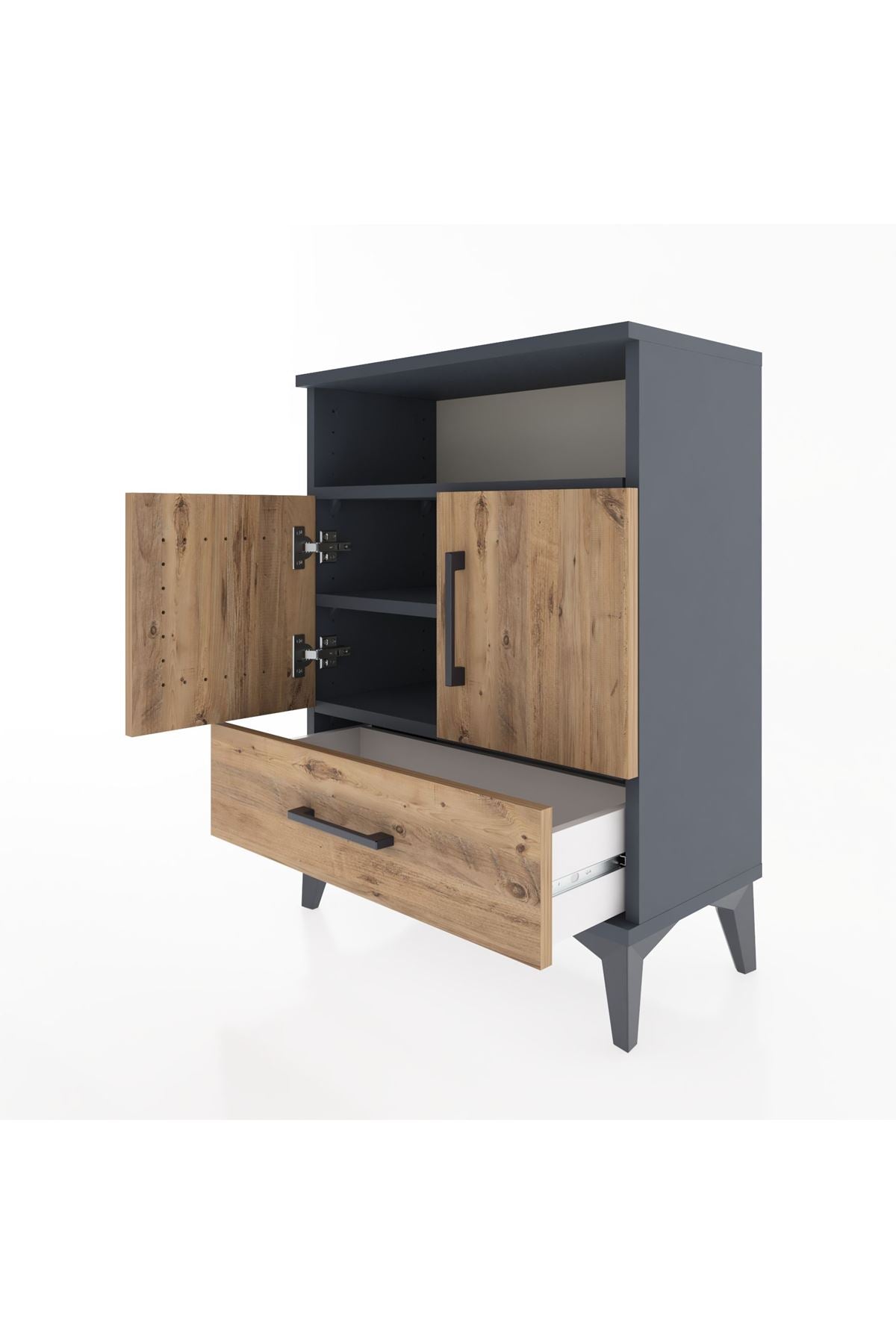 Arges Komodin 2 Raflı 2 Kapaklı 60x30x80 Antrasit-Çam