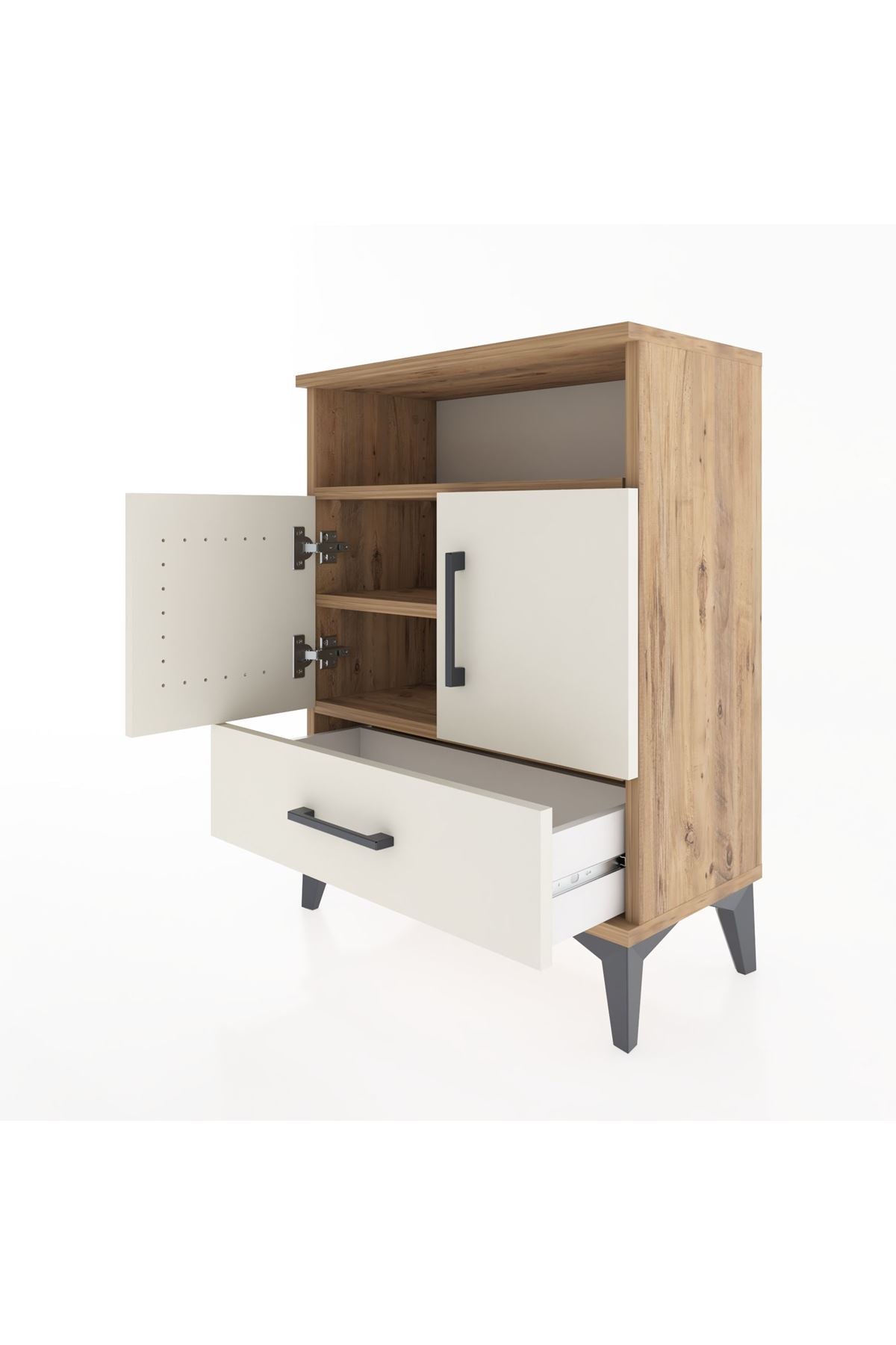 Arges Komodin 2 Raflı 2 Kapaklı 60x30x80 Çam-Aytaşı