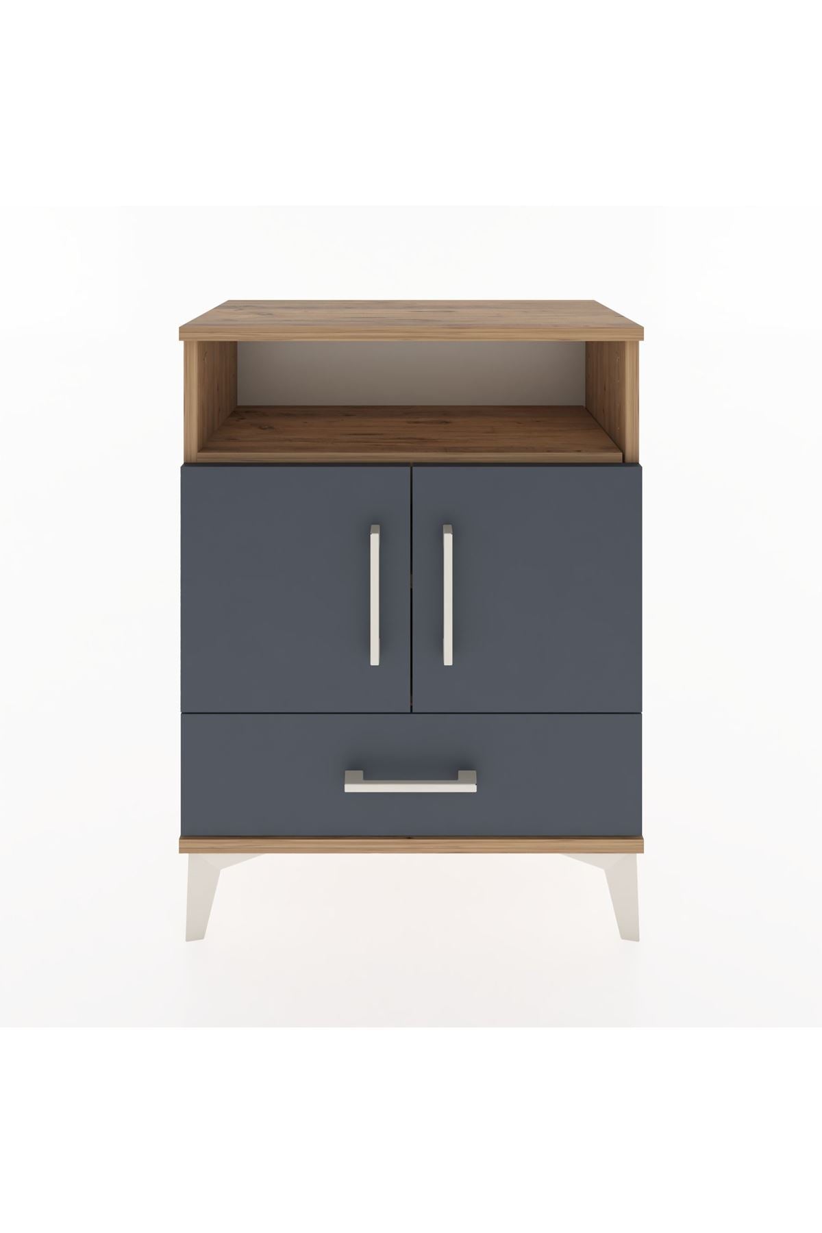 Arges Komodin 2 Raflı 2 Kapaklı 60x30x80 Çam-Antrasit