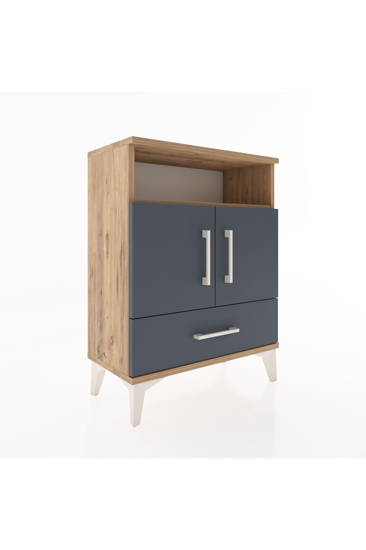 Arges Komodin 2 Raflı 2 Kapaklı 60x30x80 Çam-Antrasit