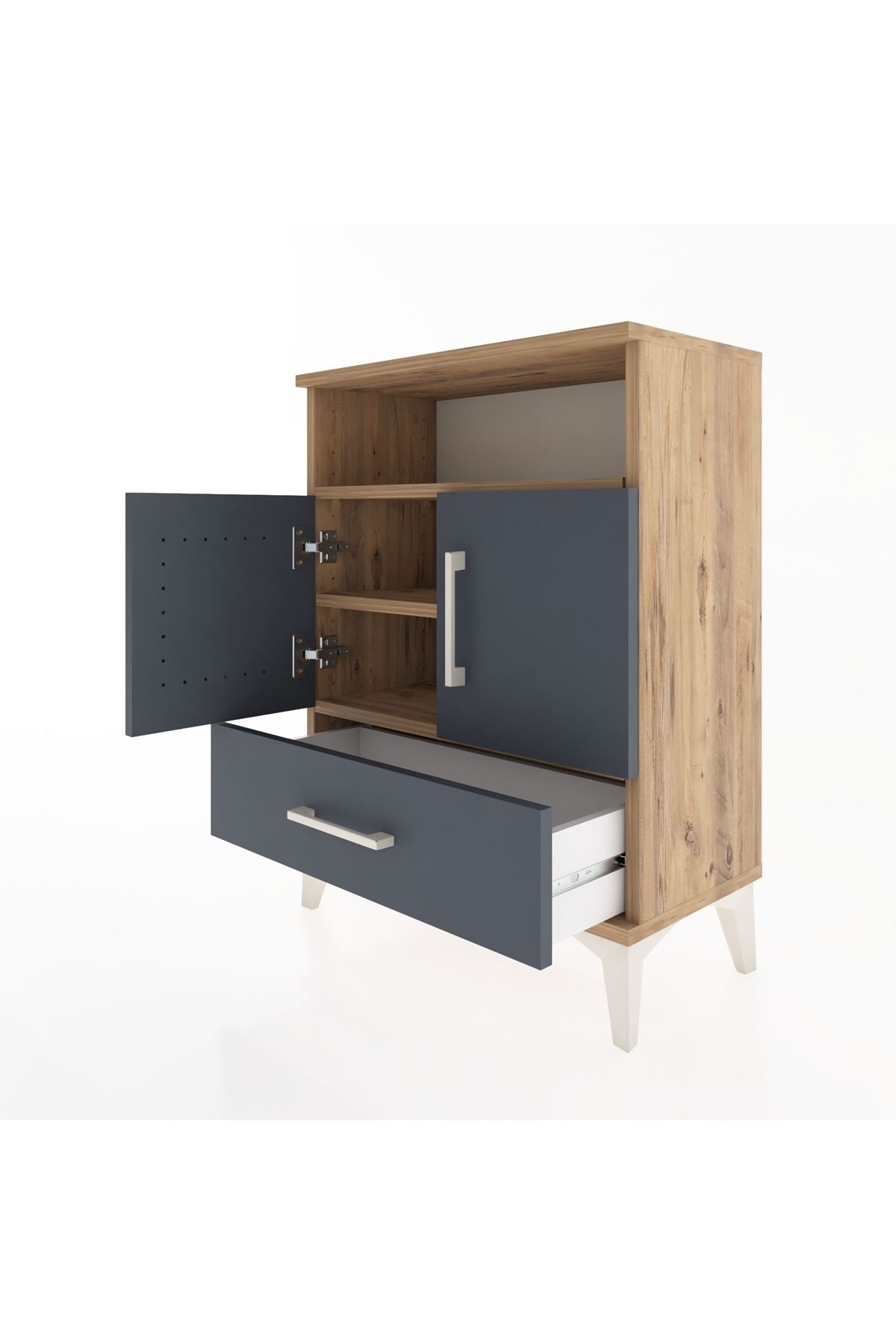 Arges Komodin 2 Raflı 2 Kapaklı 60x30x80 Çam-Antrasit