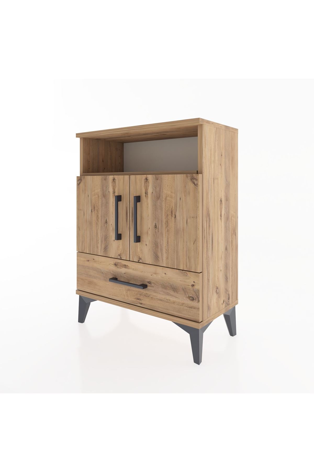 Arges Komodin 2 Raflı 2 Kapaklı 60x30x80 Çam-Çam