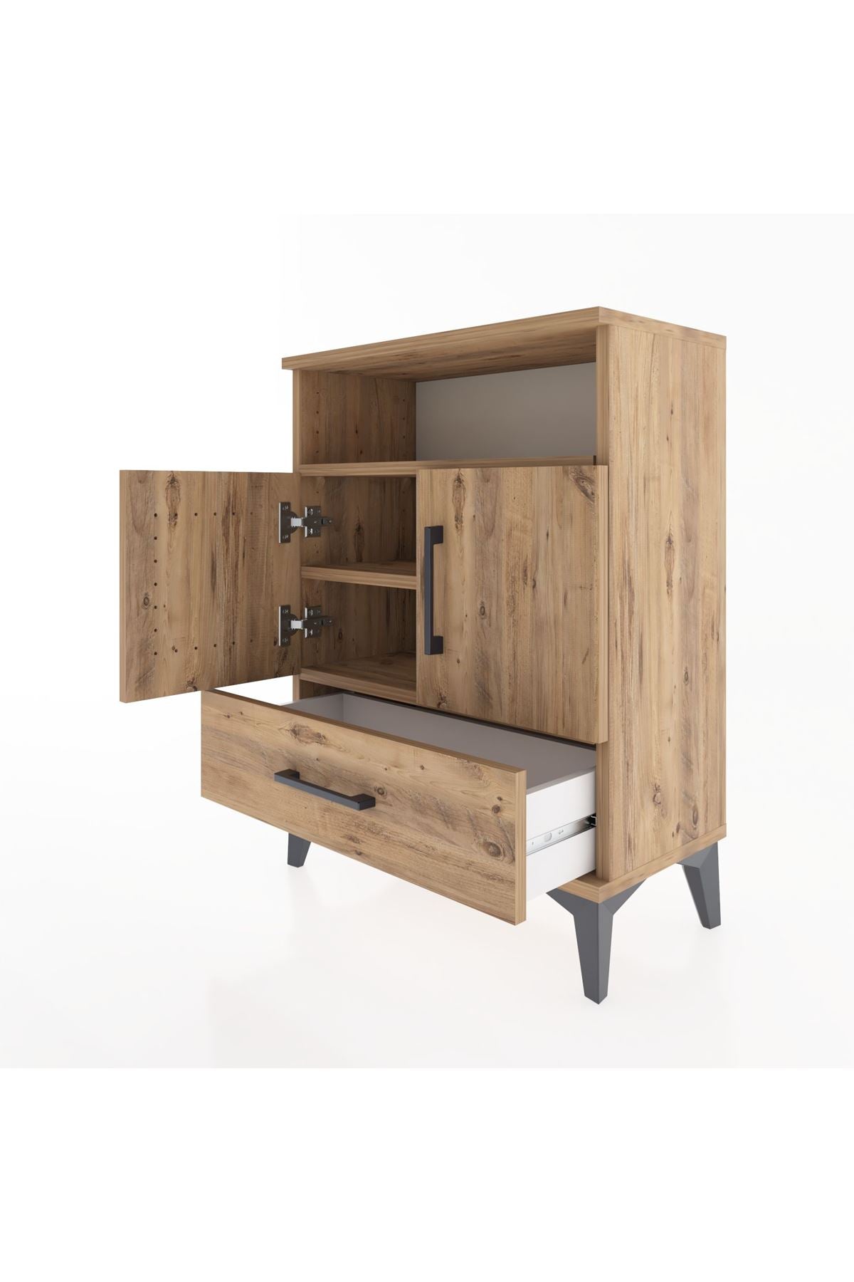 Arges Komodin 2 Raflı 2 Kapaklı 60x30x80 Çam-Çam