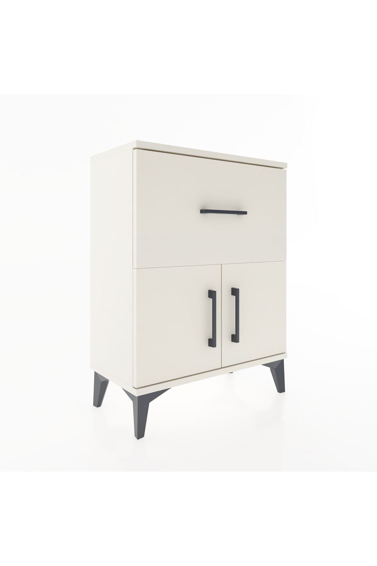 Arges Komodin 3 Raflı Tek Çekmeceli 2 Kapaklı 60x30x80 Aytaşı-Aytaşı