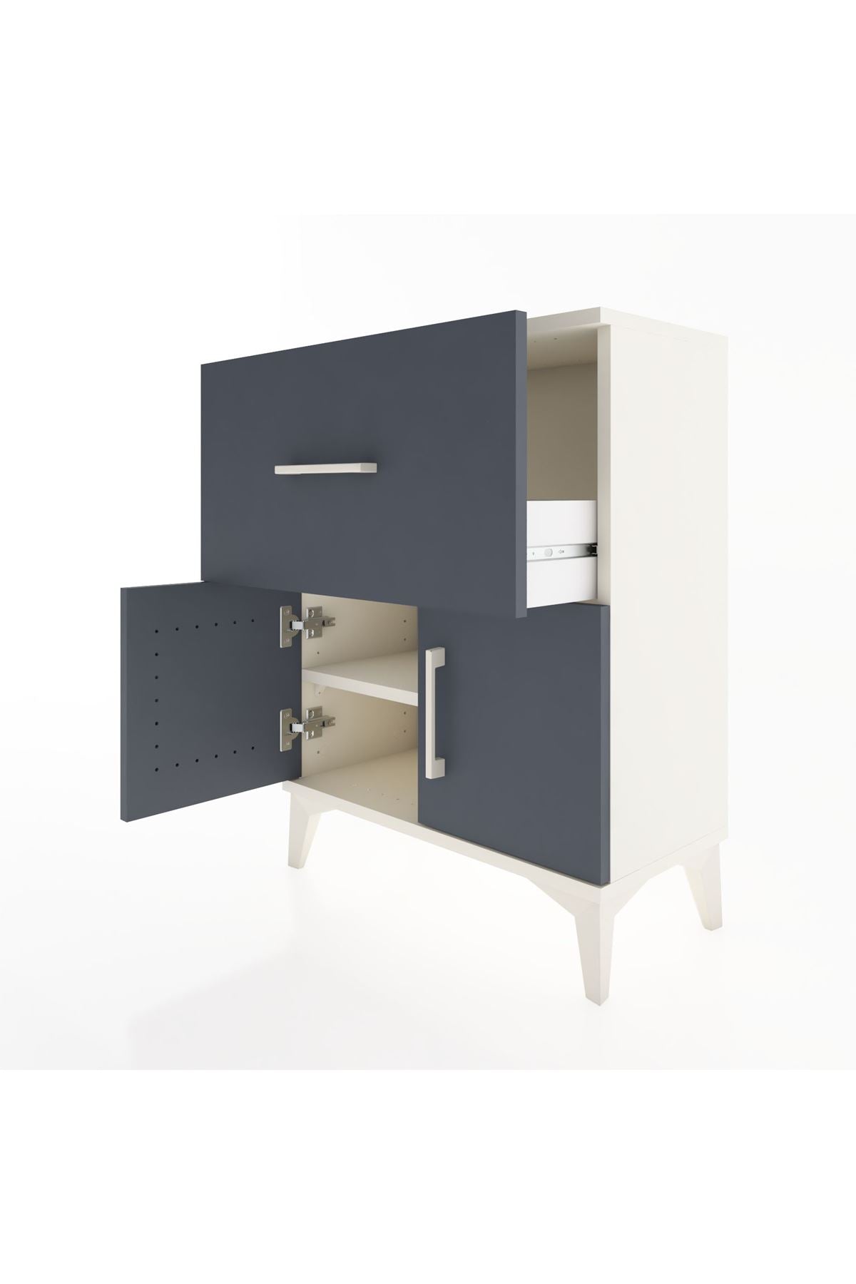 Arges Komodin 3 Raflı Tek Çekmeceli 2 Kapaklı 60x30x80 Aytaşı-Antrasit