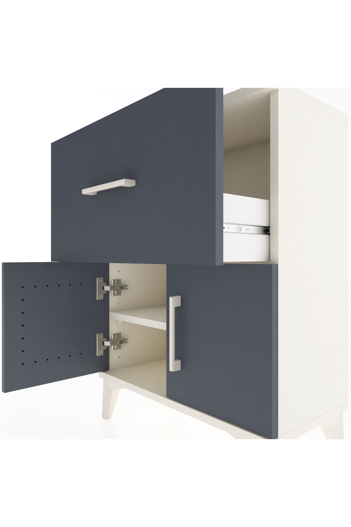 Arges Komodin 3 Raflı Tek Çekmeceli 2 Kapaklı 60x30x80 Aytaşı-Antrasit