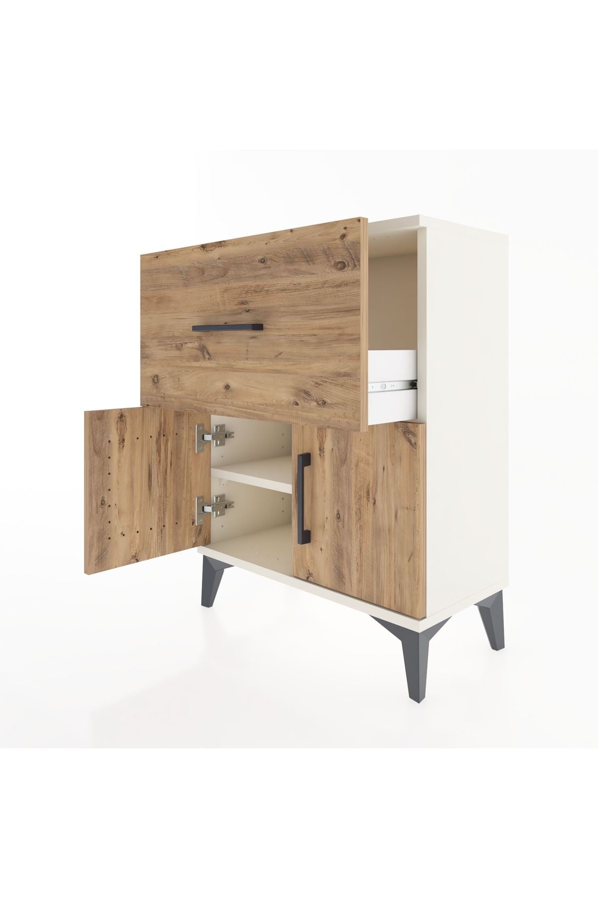 Arges Komodin 3 Raflı Tek Çekmeceli 2 Kapaklı 60x30x80 Aytaşı-Çam