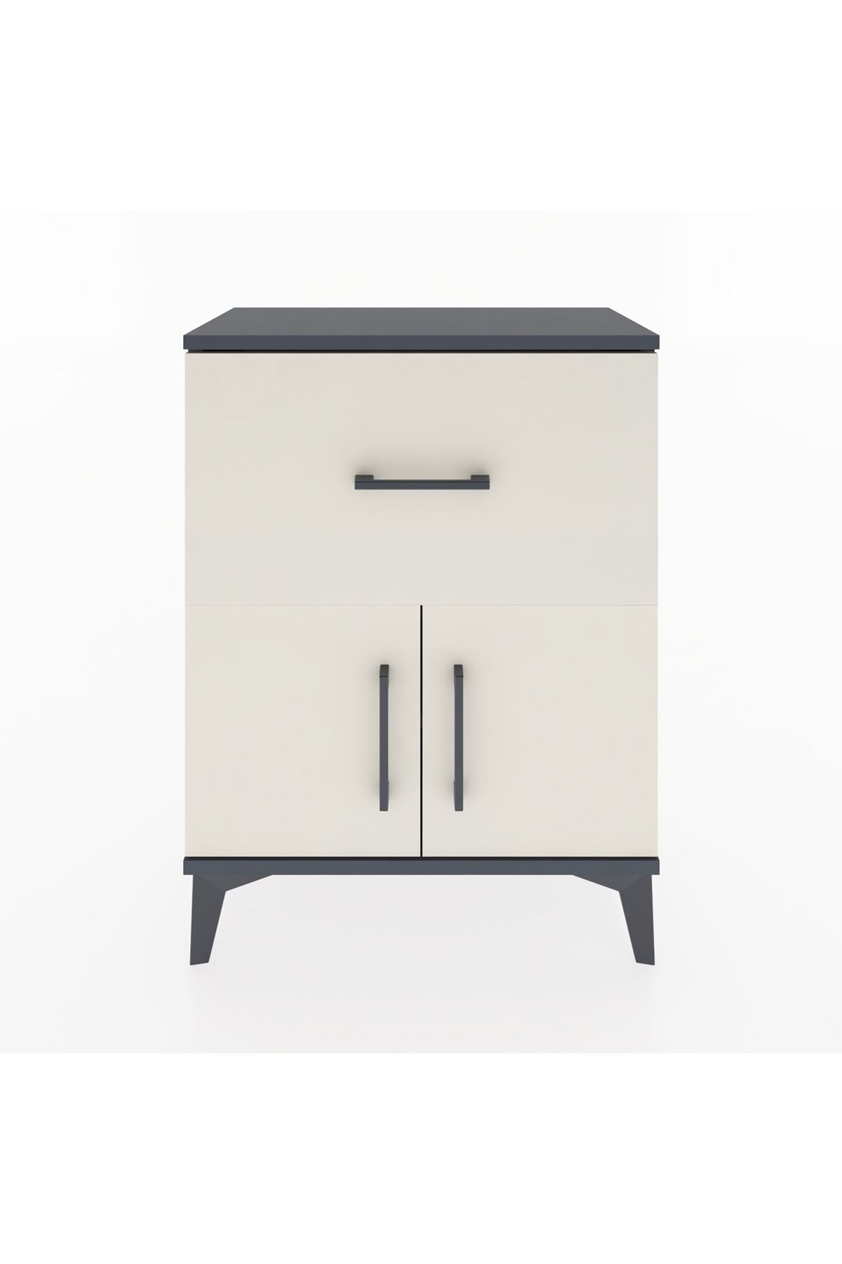 Arges Komodin 3 Raflı Tek Çekmeceli 2 Kapaklı 60x30x80 Antrasit-Aytaşı