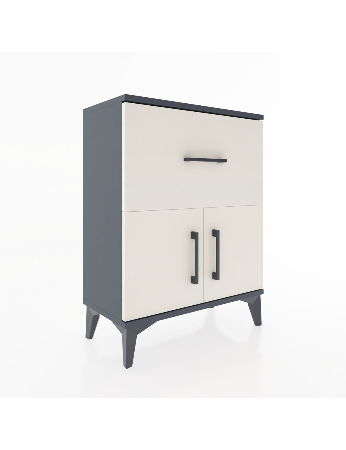 Arges Komodin 3 Raflı Tek Çekmeceli 2 Kapaklı 60x30x80 Antrasit-Aytaşı