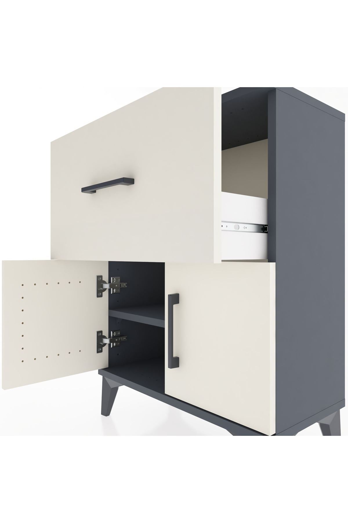 Arges Komodin 3 Raflı Tek Çekmeceli 2 Kapaklı 60x30x80 Antrasit-Aytaşı