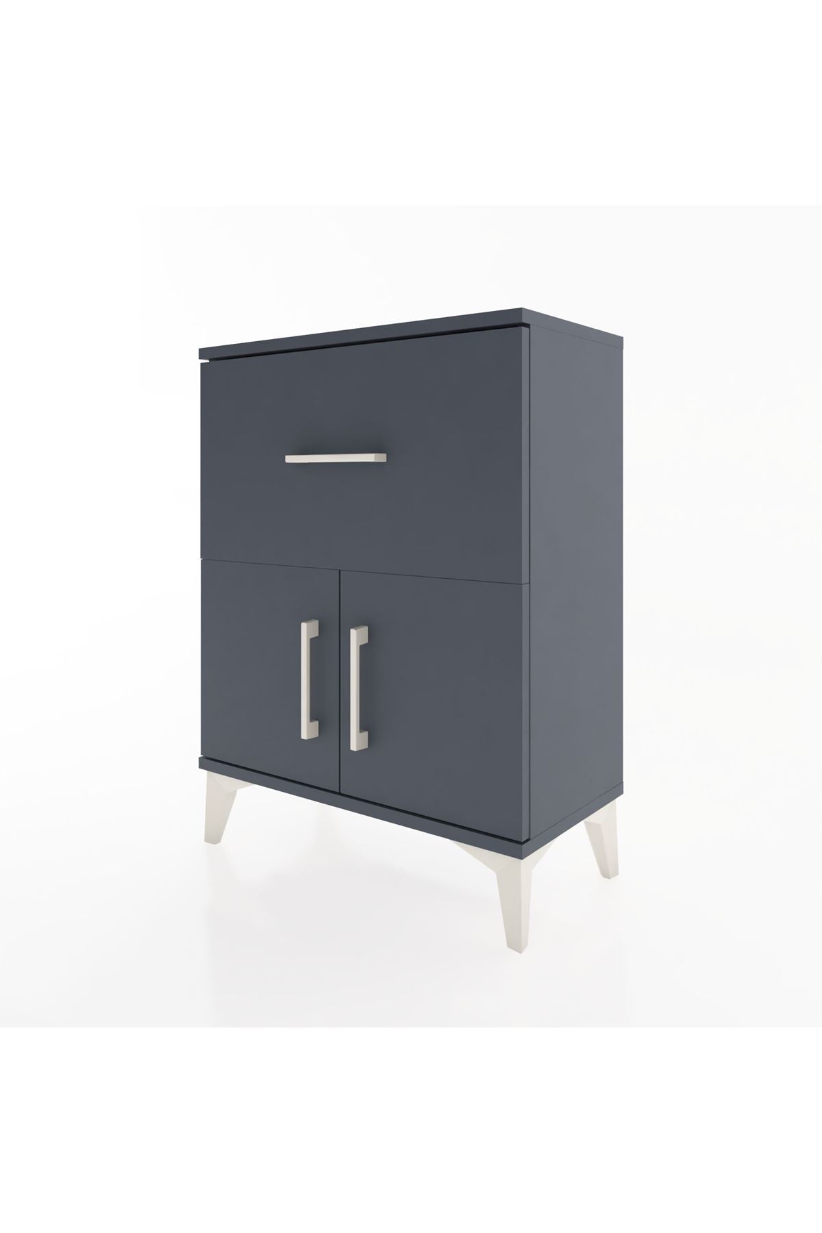 Arges Komodin 3 Raflı Tek Çekmeceli 2 Kapaklı 60x30x80 Antrasit-Antrasit