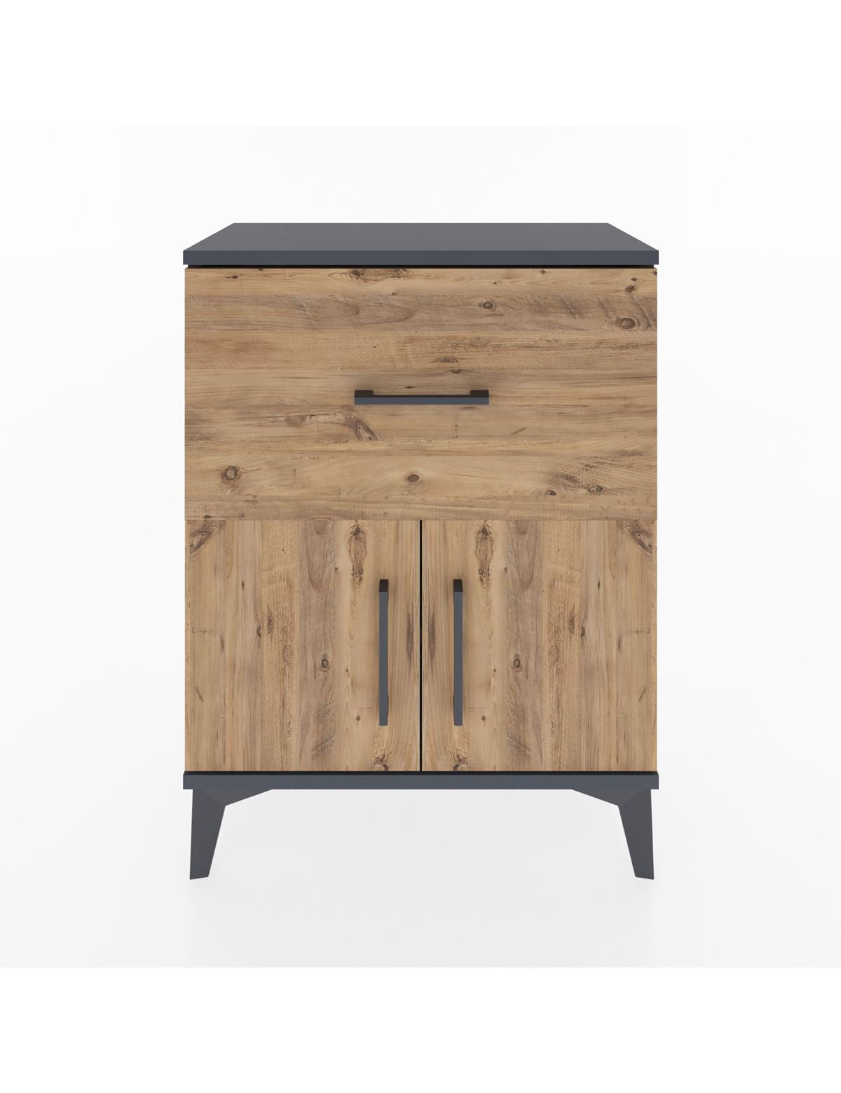 Arges Komodin 3 Raflı Tek Çekmeceli 2 Kapaklı 60x30x80 Antrasit-Çam