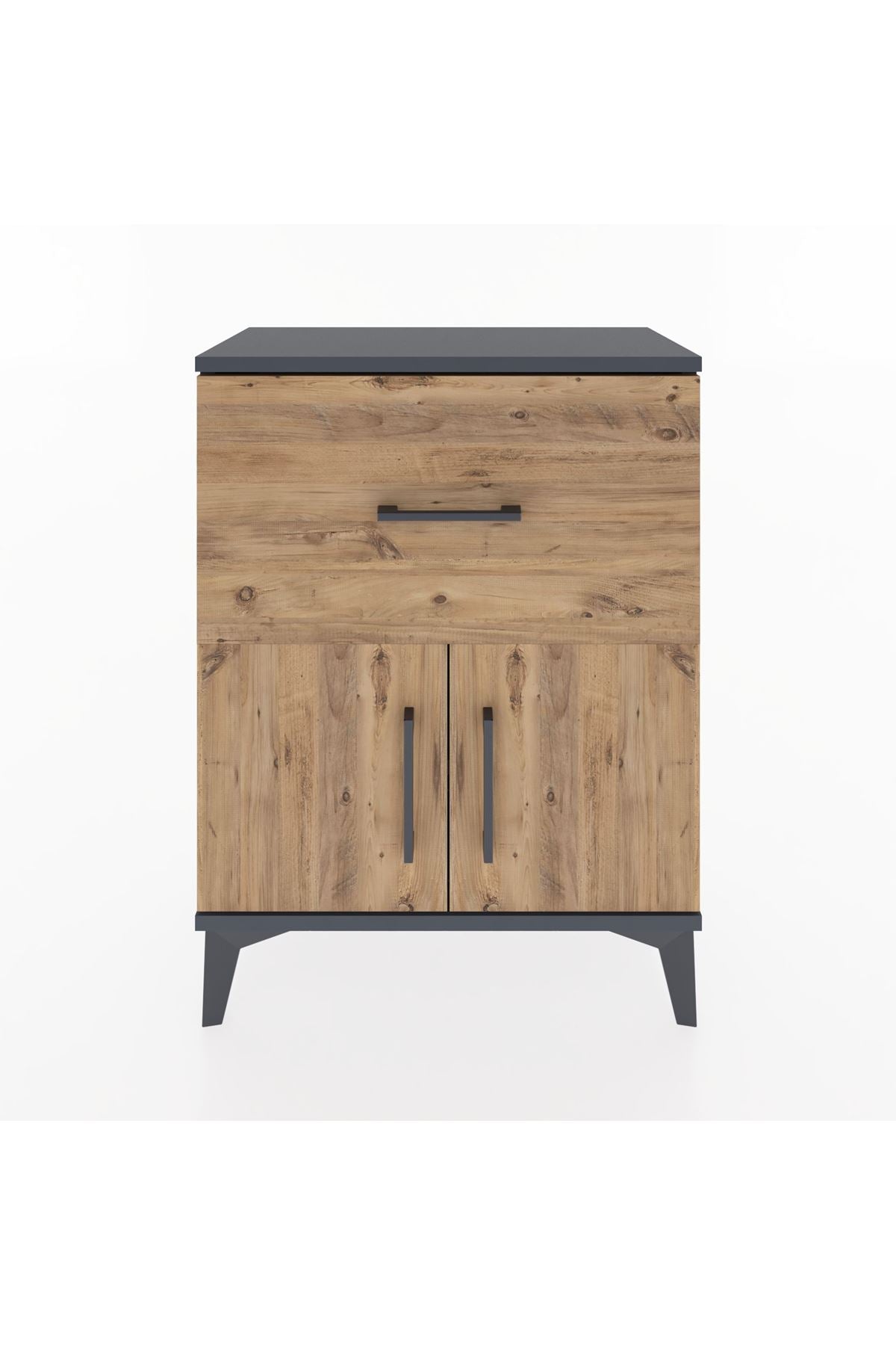 Arges Komodin 3 Raflı Tek Çekmeceli 2 Kapaklı 60x30x80 Antrasit-Çam