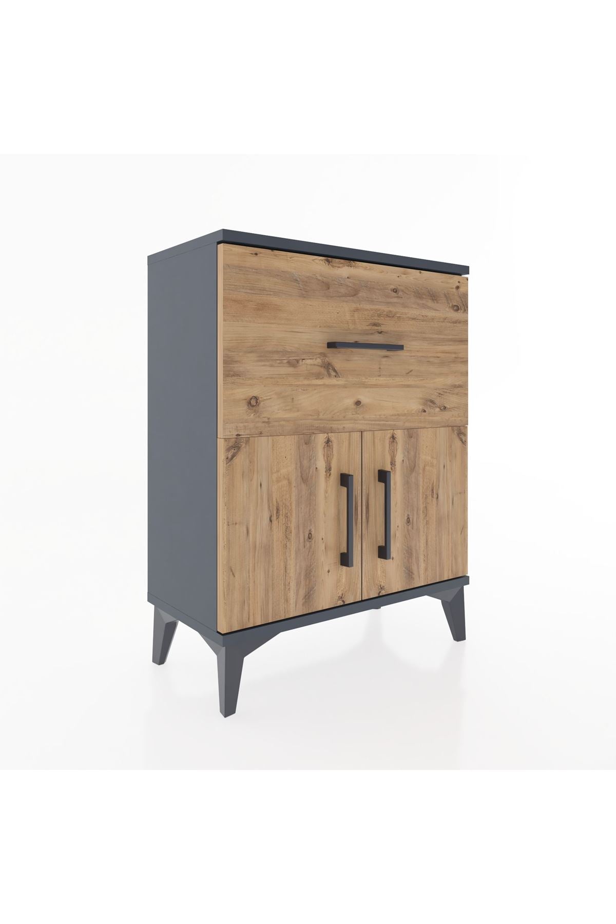 Arges Komodin 3 Raflı Tek Çekmeceli 2 Kapaklı 60x30x80 Antrasit-Çam