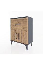 Arges Komodin 3 Raflı Tek Çekmeceli 2 Kapaklı 60x30x80 Antrasit-Çam