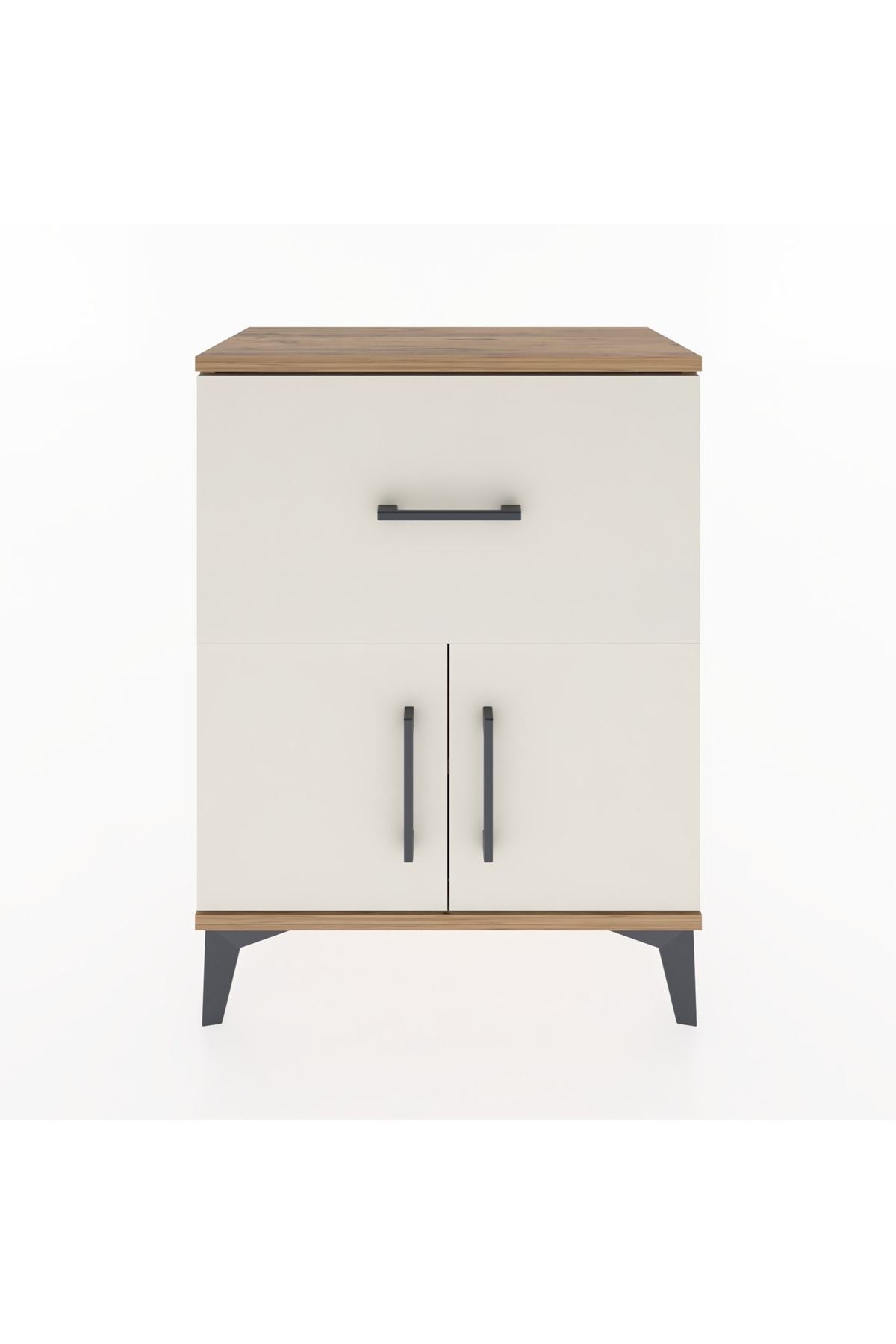 Arges Komodin 3 Raflı Tek Çekmeceli 2 Kapaklı 60x30x80 Çam-Aytaşı