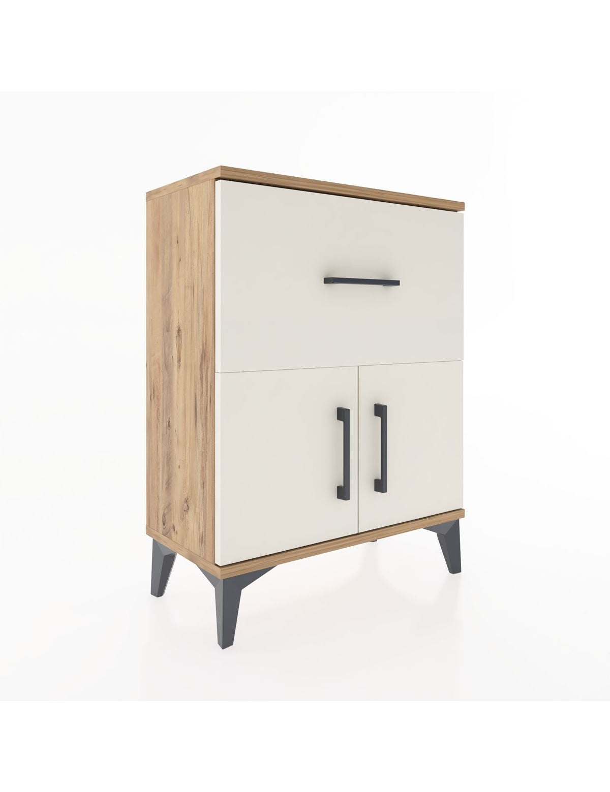 Arges Komodin 3 Raflı Tek Çekmeceli 2 Kapaklı 60x30x80 Çam-Aytaşı