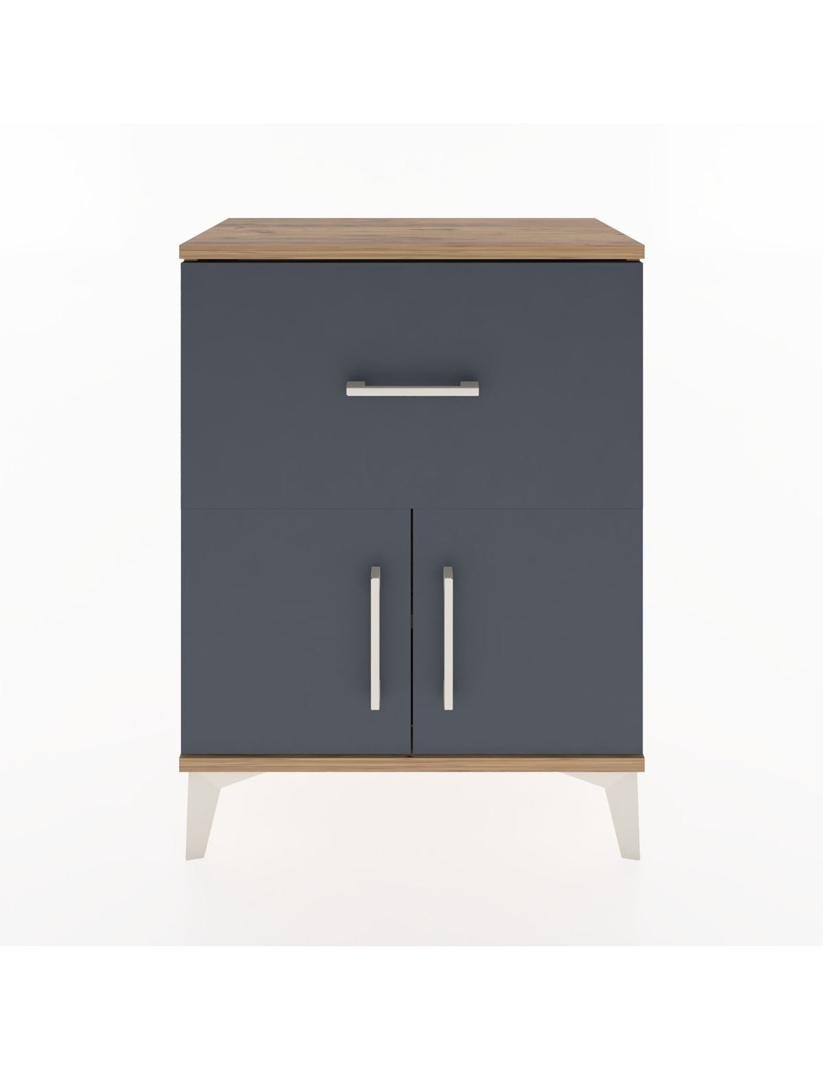 Arges Komodin 3 Raflı Tek Çekmeceli 2 Kapaklı 60x30x80 Çam-Antrasit