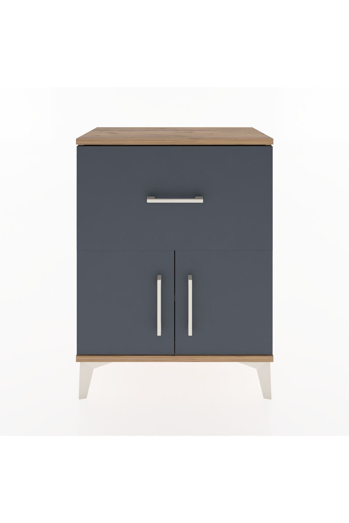 Arges Komodin 3 Raflı Tek Çekmeceli 2 Kapaklı 60x30x80 Çam-Antrasit