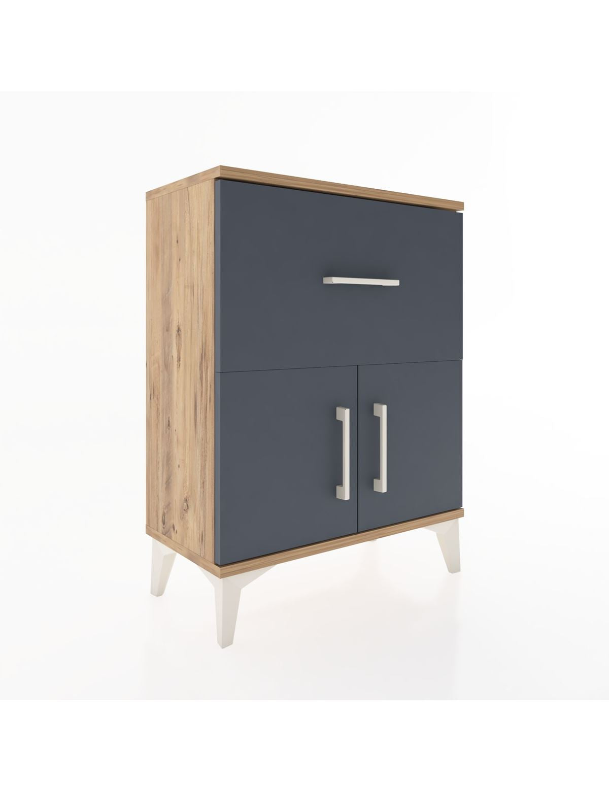 Arges Komodin 3 Raflı Tek Çekmeceli 2 Kapaklı 60x30x80 Çam-Antrasit