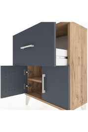 Arges Komodin 3 Raflı Tek Çekmeceli 2 Kapaklı 60x30x80 Çam-Antrasit