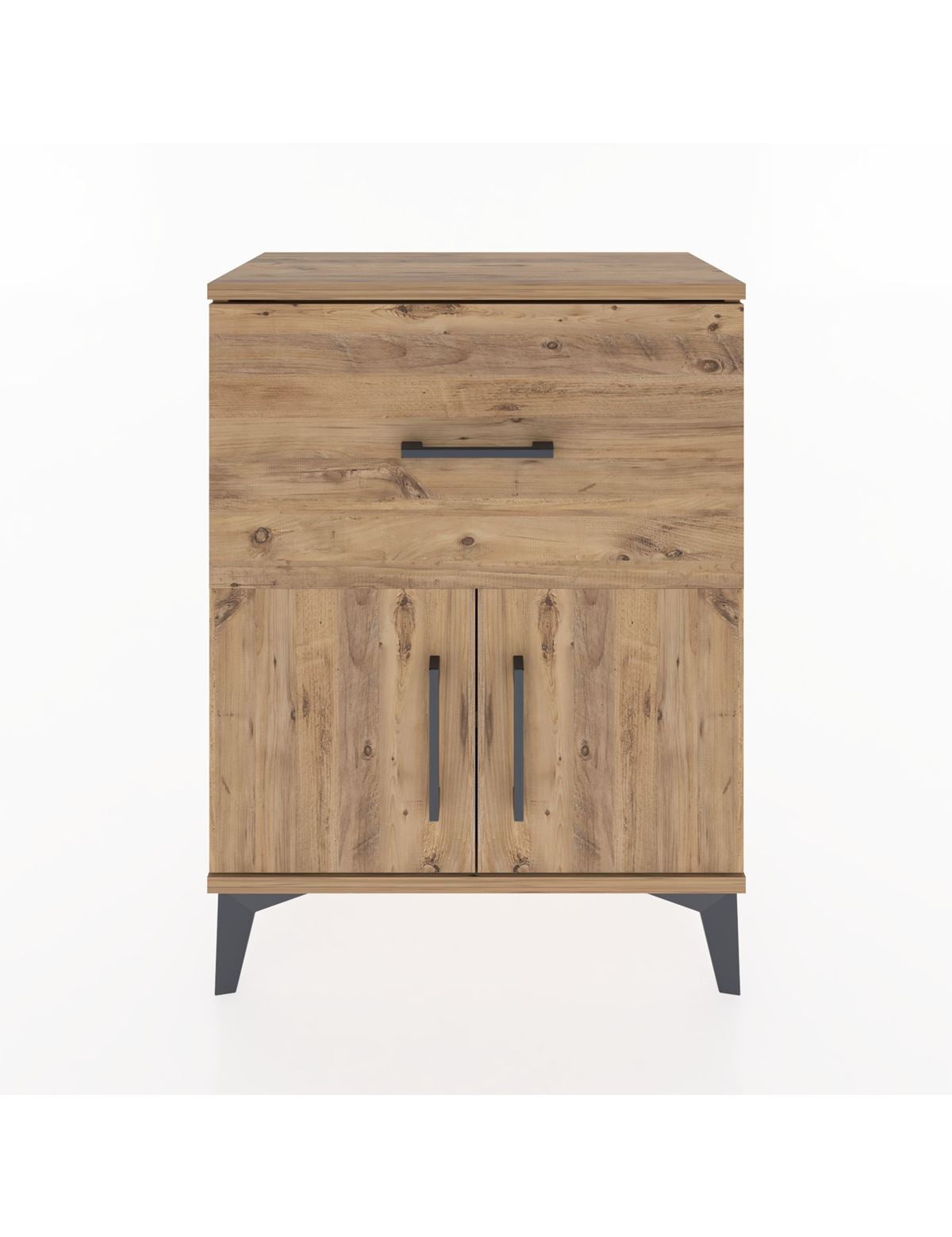 Arges Komodin 3 Raflı Tek Çekmeceli 2 Kapaklı 60x30x80 Çam-Çam