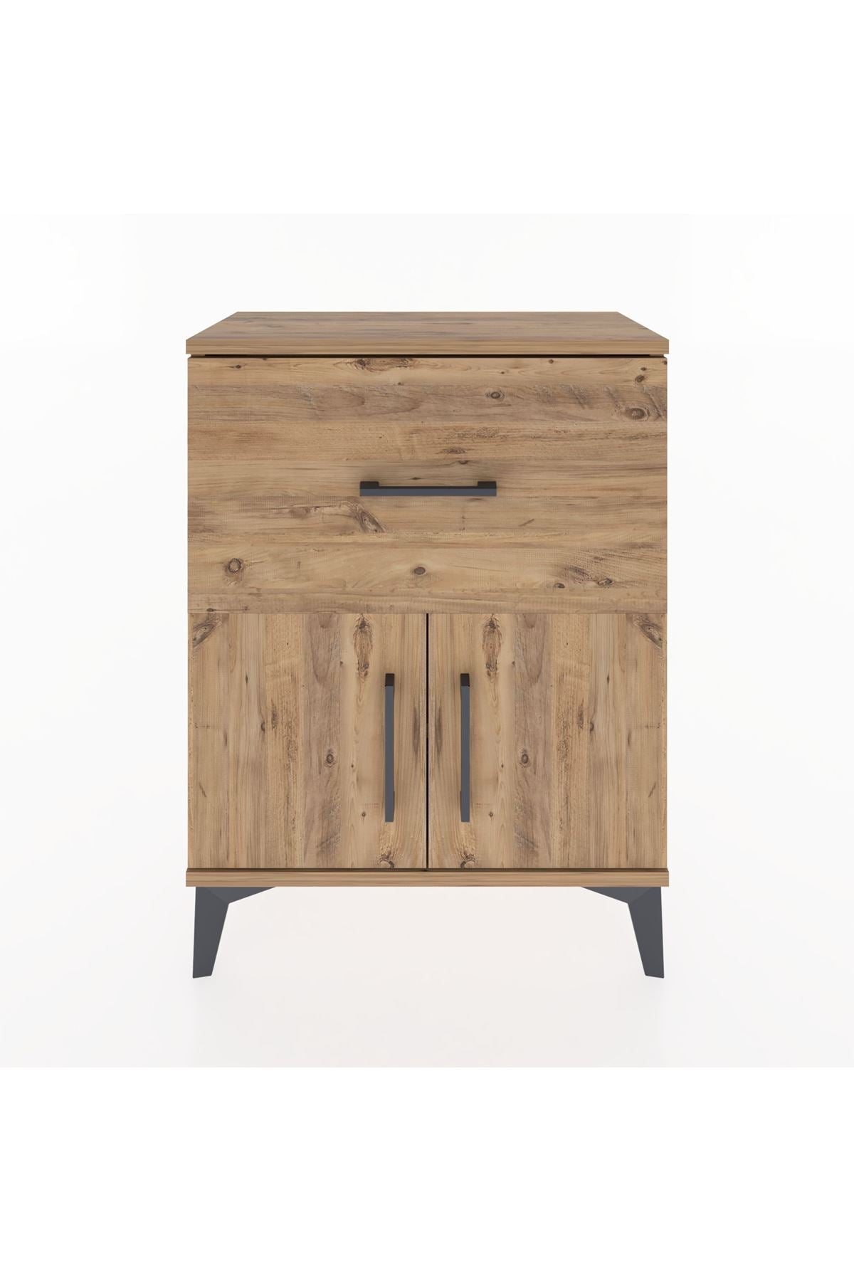 Arges Komodin 3 Raflı Tek Çekmeceli 2 Kapaklı 60x30x80 Çam-Çam