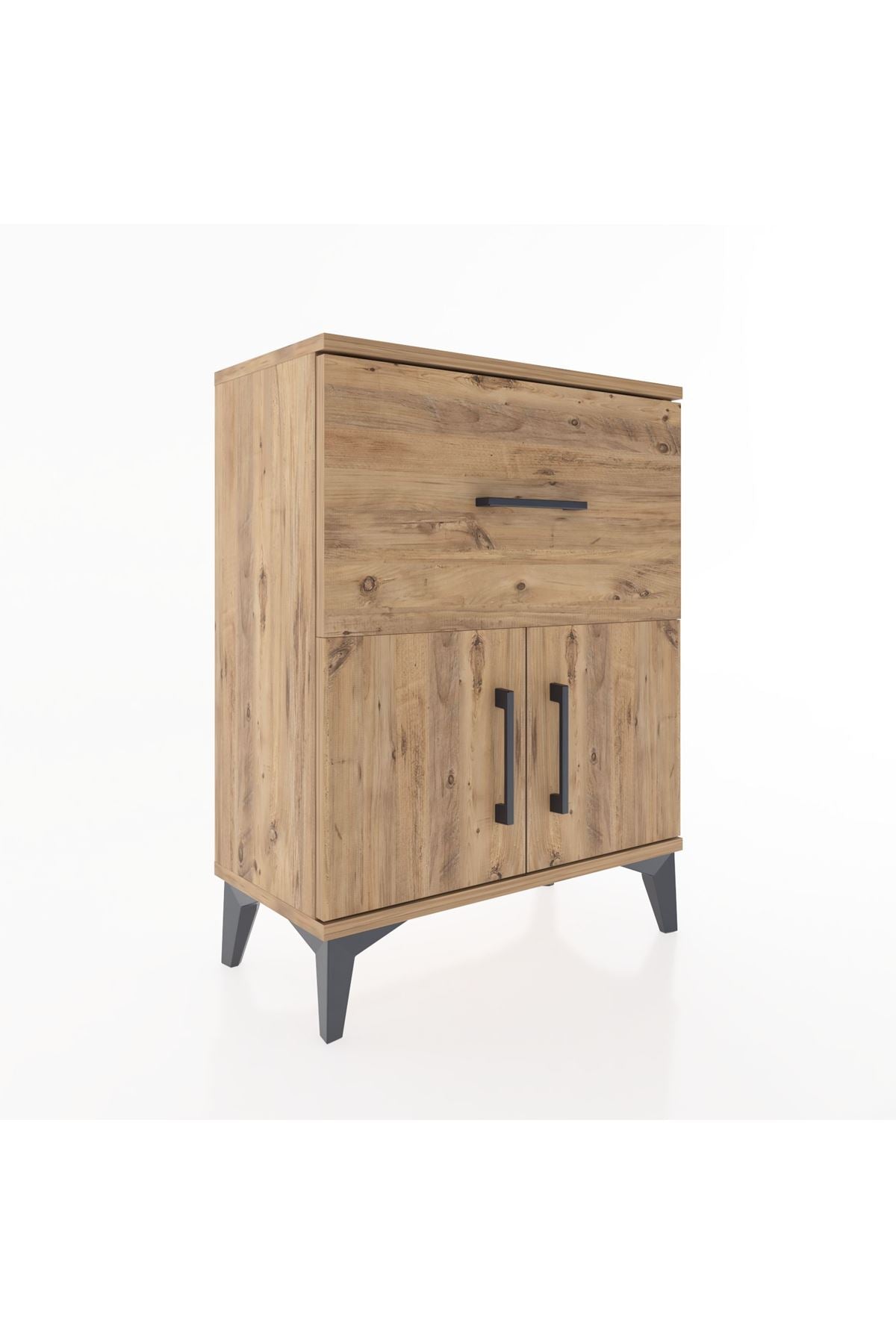 Arges Komodin 3 Raflı Tek Çekmeceli 2 Kapaklı 60x30x80 Çam-Çam