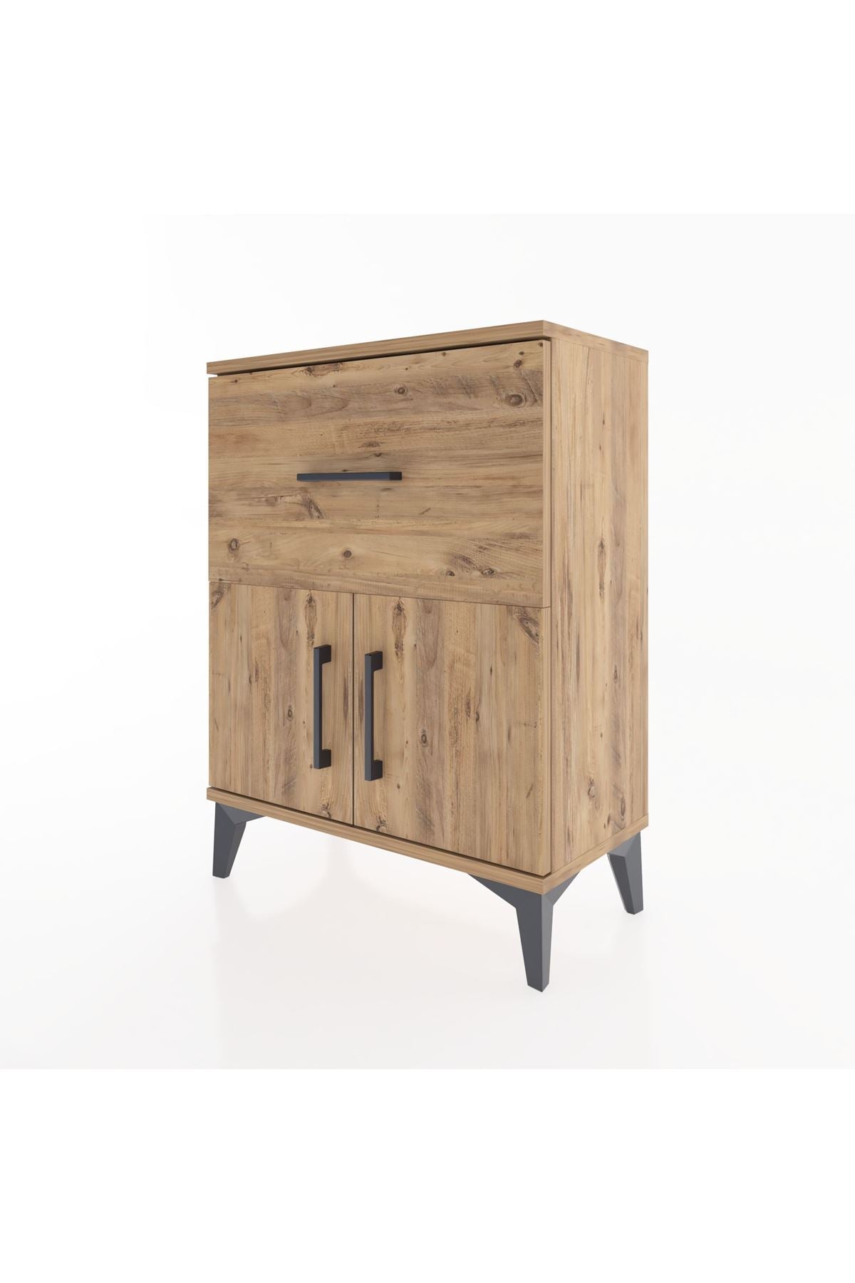 Arges Komodin 3 Raflı Tek Çekmeceli 2 Kapaklı 60x30x80 Çam-Çam