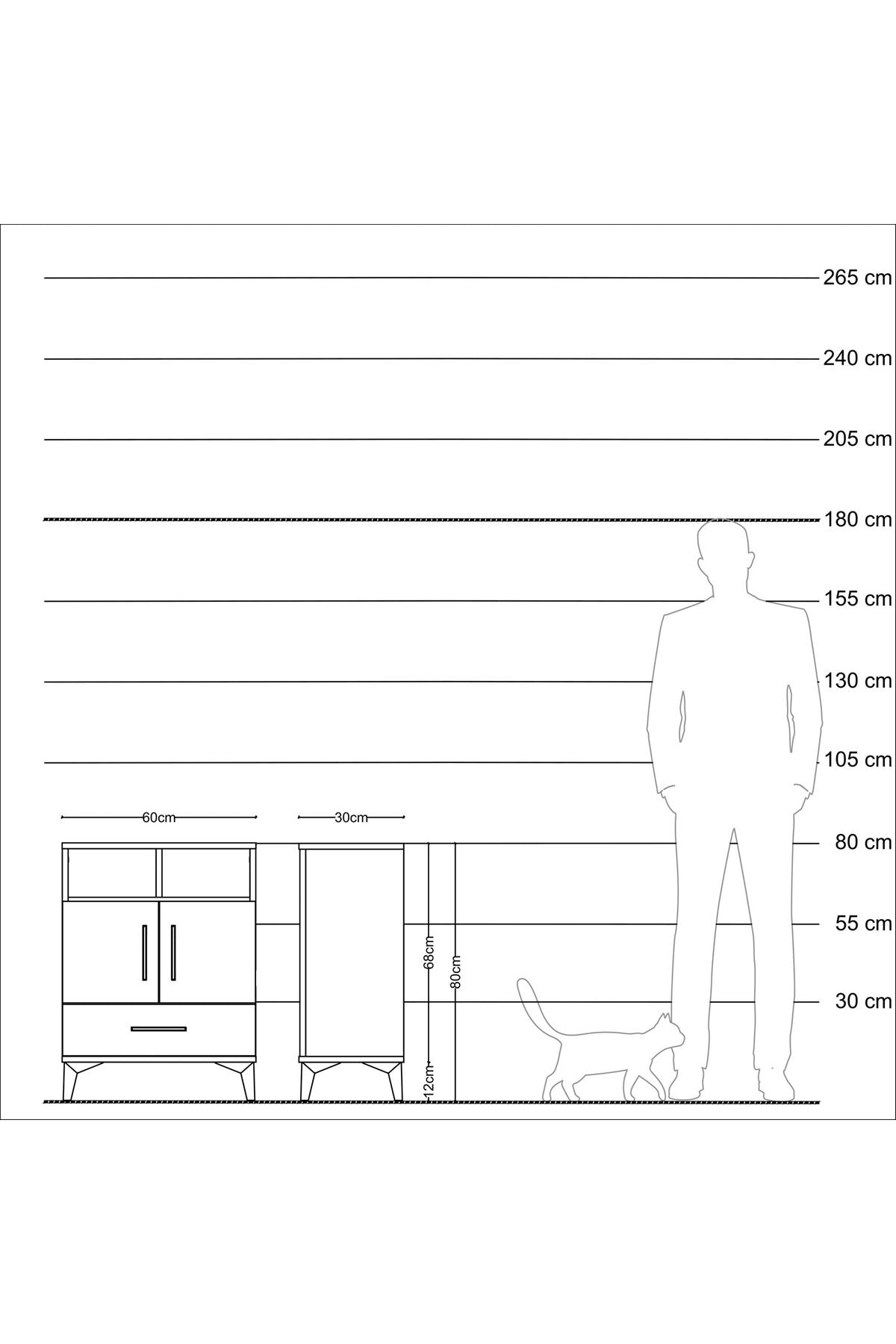 Arges Komodin 3 Raflı Tek Çekmeceli 2 Kapaklı 60x30x80 Çam-Çam