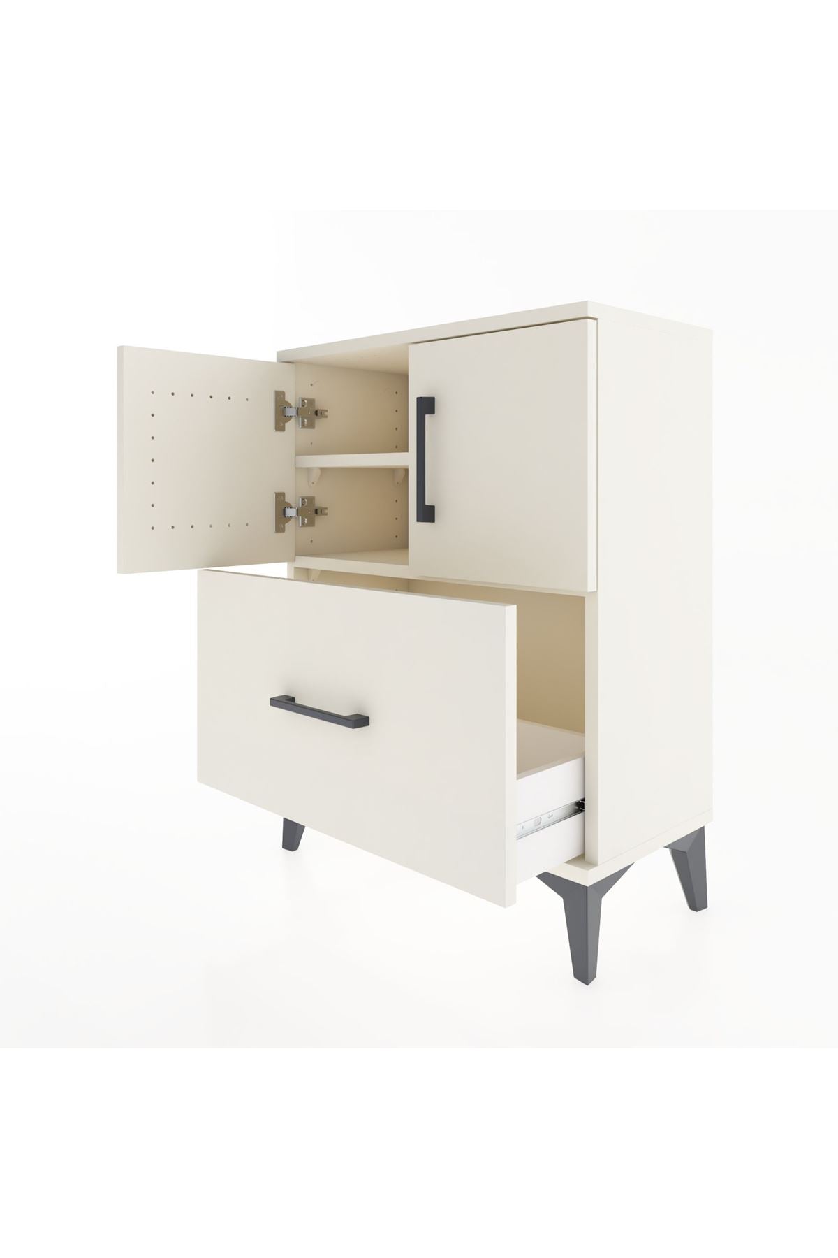 Arges Komodin Tek Raflı Tek Çekmeceli 2 Kapaklı 60x30x80 Aytaşı-Aytaşı