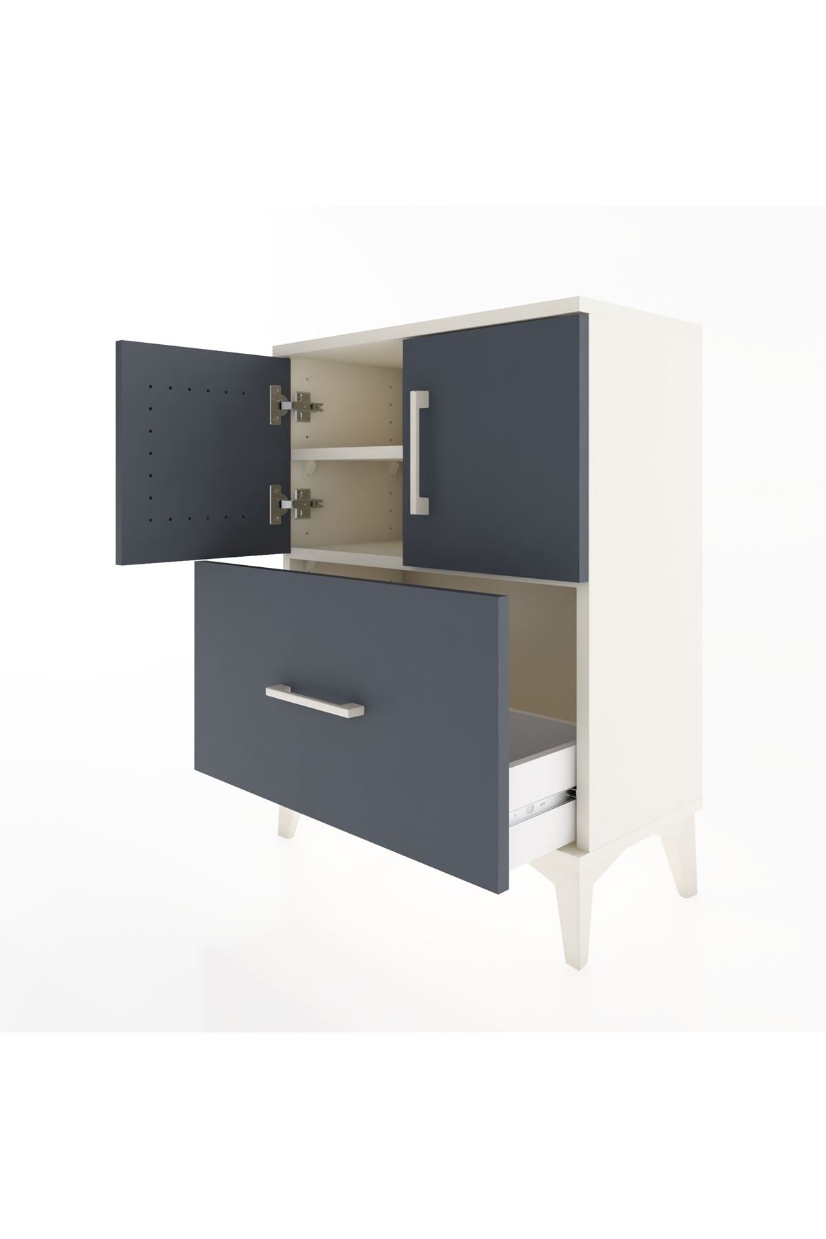 Arges Komodin Tek Raflı Tek Çekmeceli 2 Kapaklı 60x30x80 Aytaşı-Antrasit