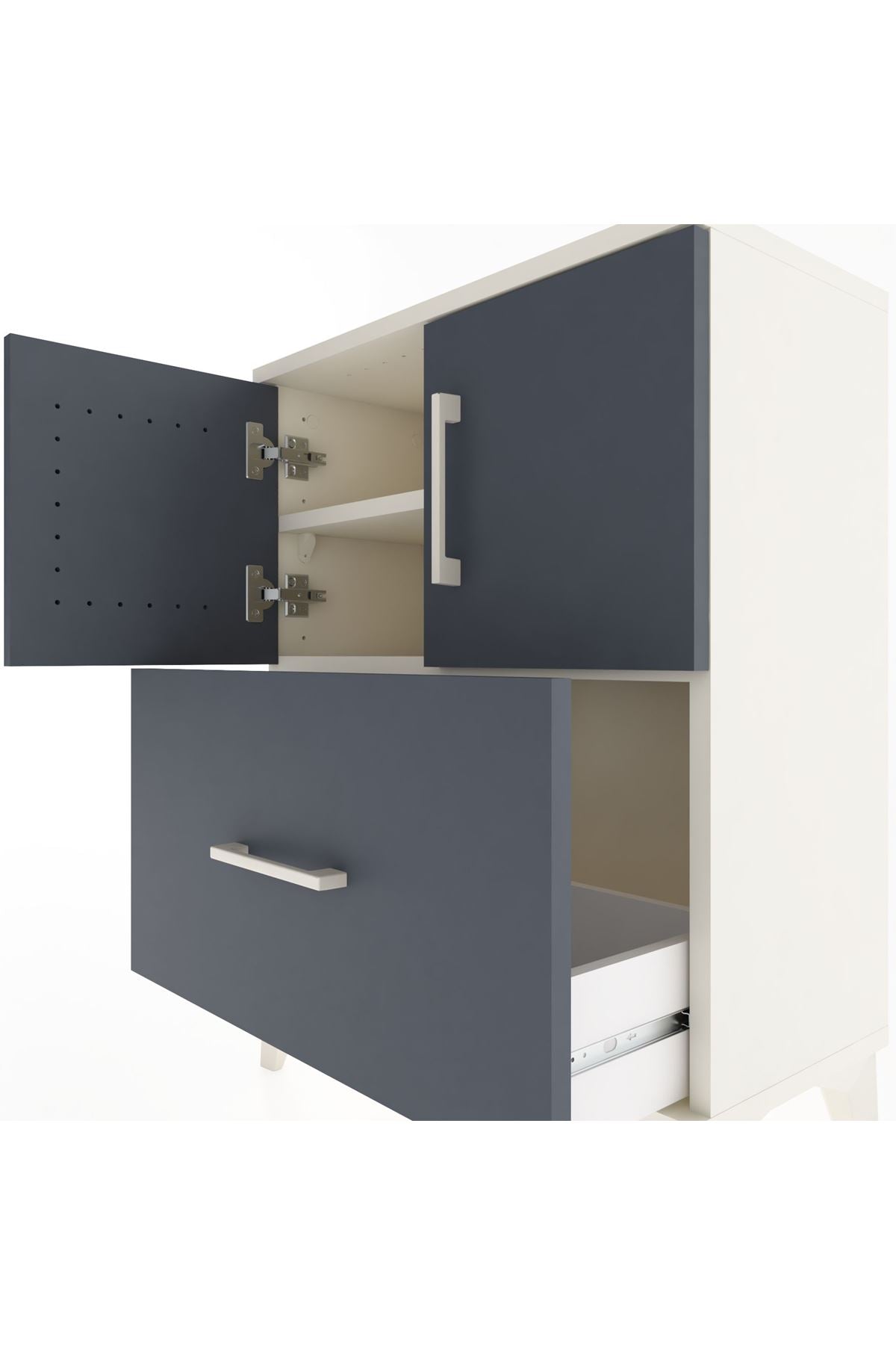 Arges Komodin Tek Raflı Tek Çekmeceli 2 Kapaklı 60x30x80 Aytaşı-Antrasit