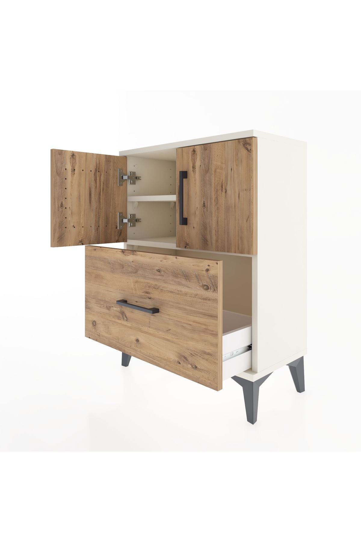 Arges Komodin Tek Raflı Tek Çekmeceli 2 Kapaklı 60x30x80 Aytaşı-Çam