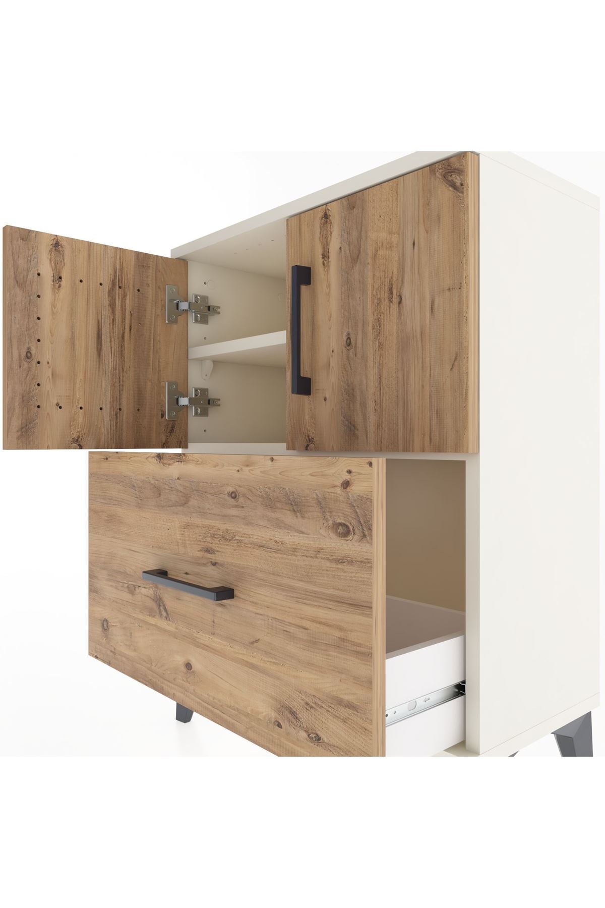 Arges Komodin Tek Raflı Tek Çekmeceli 2 Kapaklı 60x30x80 Aytaşı-Çam