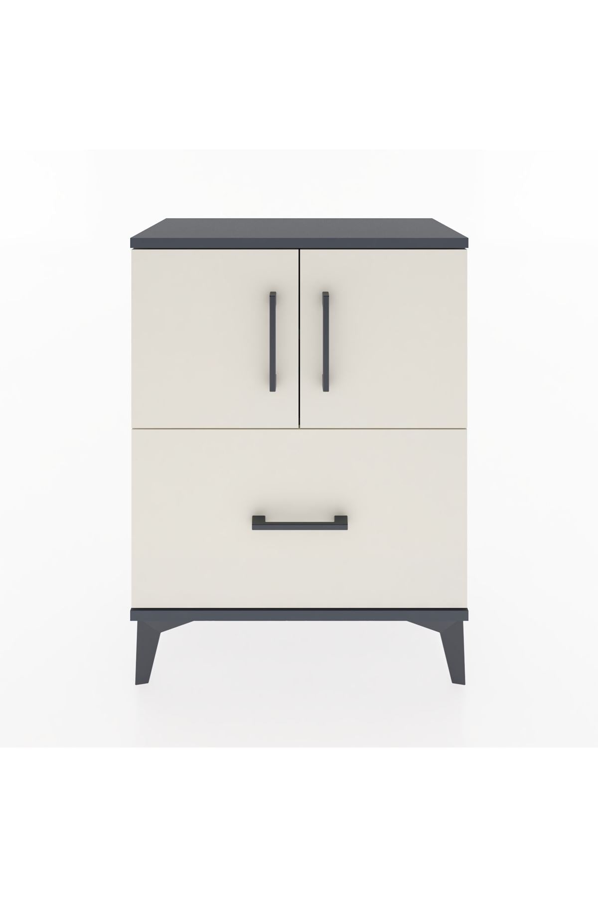 Arges Komodin Tek Raflı Tek Çekmeceli 2 Kapaklı 60x30x80 Antrasit-Aytaşı