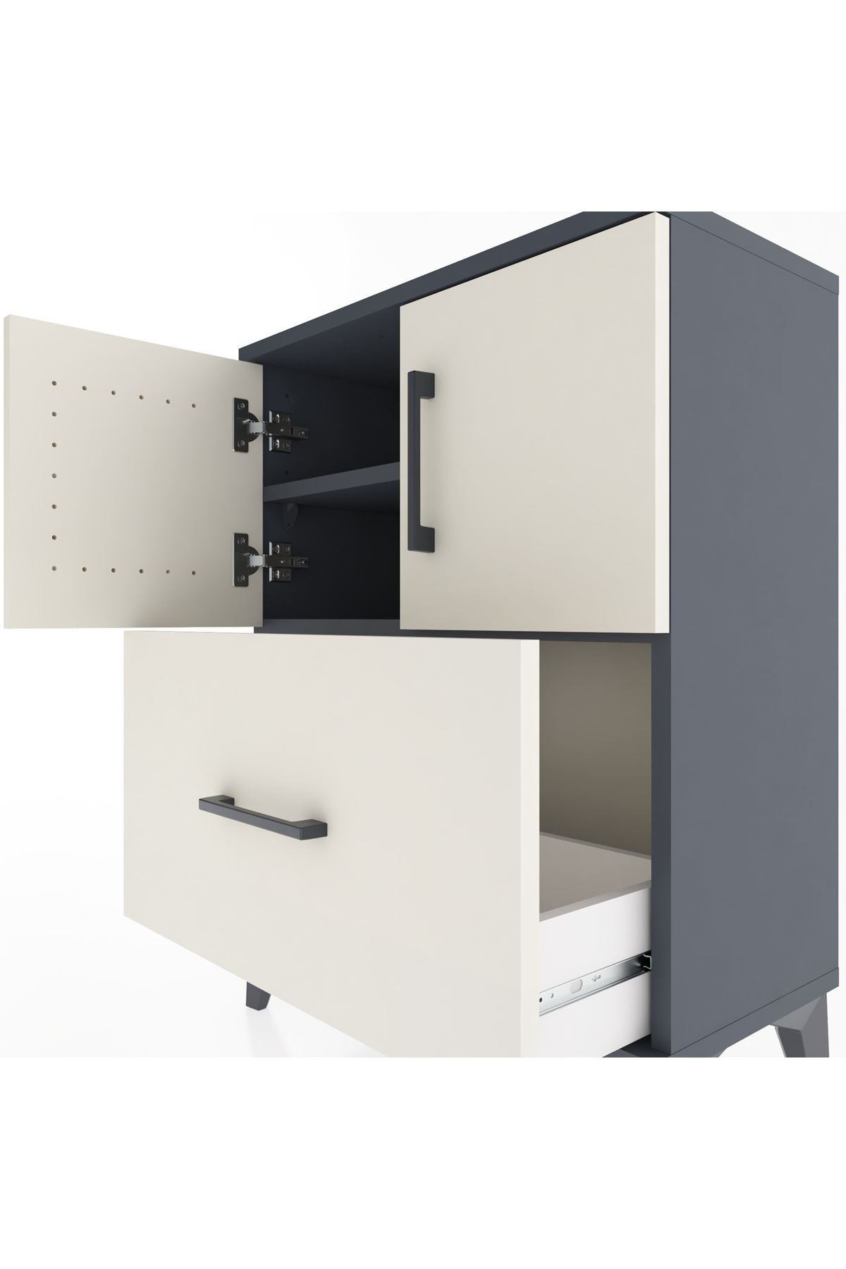 Arges Komodin Tek Raflı Tek Çekmeceli 2 Kapaklı 60x30x80 Antrasit-Aytaşı