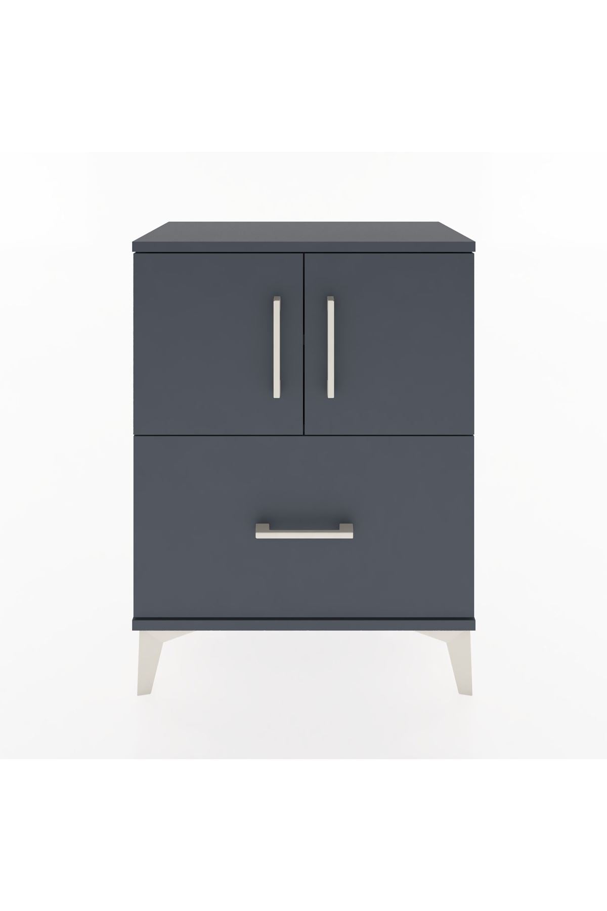 Arges Komodin Tek Raflı Tek Çekmeceli 2 Kapaklı 60x30x80 Antrasit-Antrasit