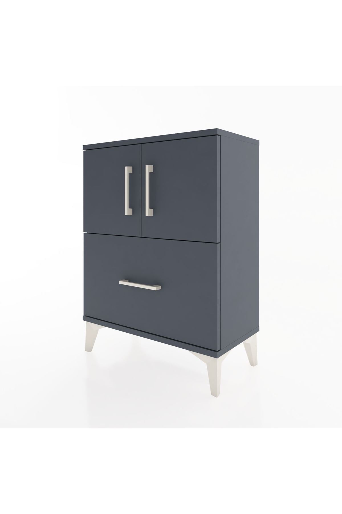 Arges Komodin Tek Raflı Tek Çekmeceli 2 Kapaklı 60x30x80 Antrasit-Antrasit