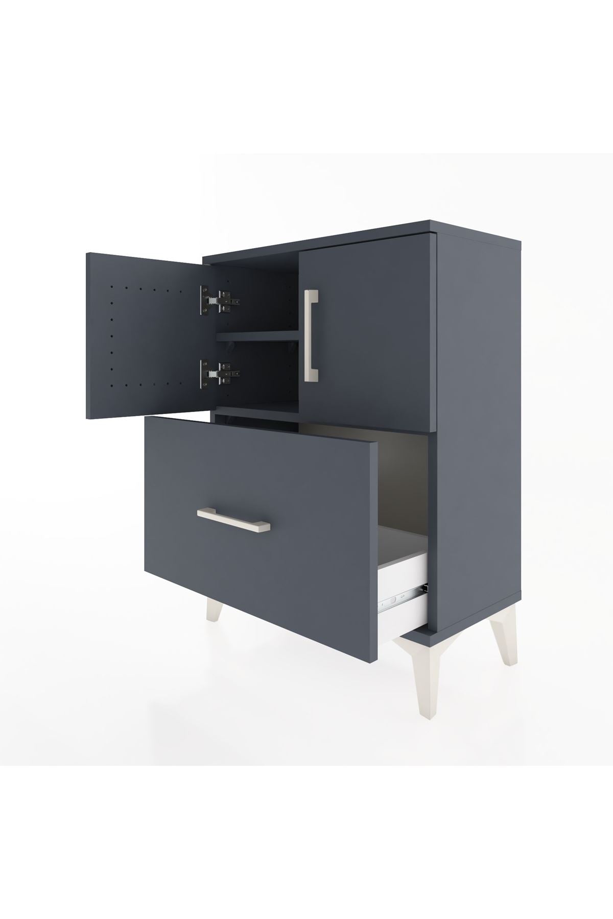 Arges Komodin Tek Raflı Tek Çekmeceli 2 Kapaklı 60x30x80 Antrasit-Antrasit