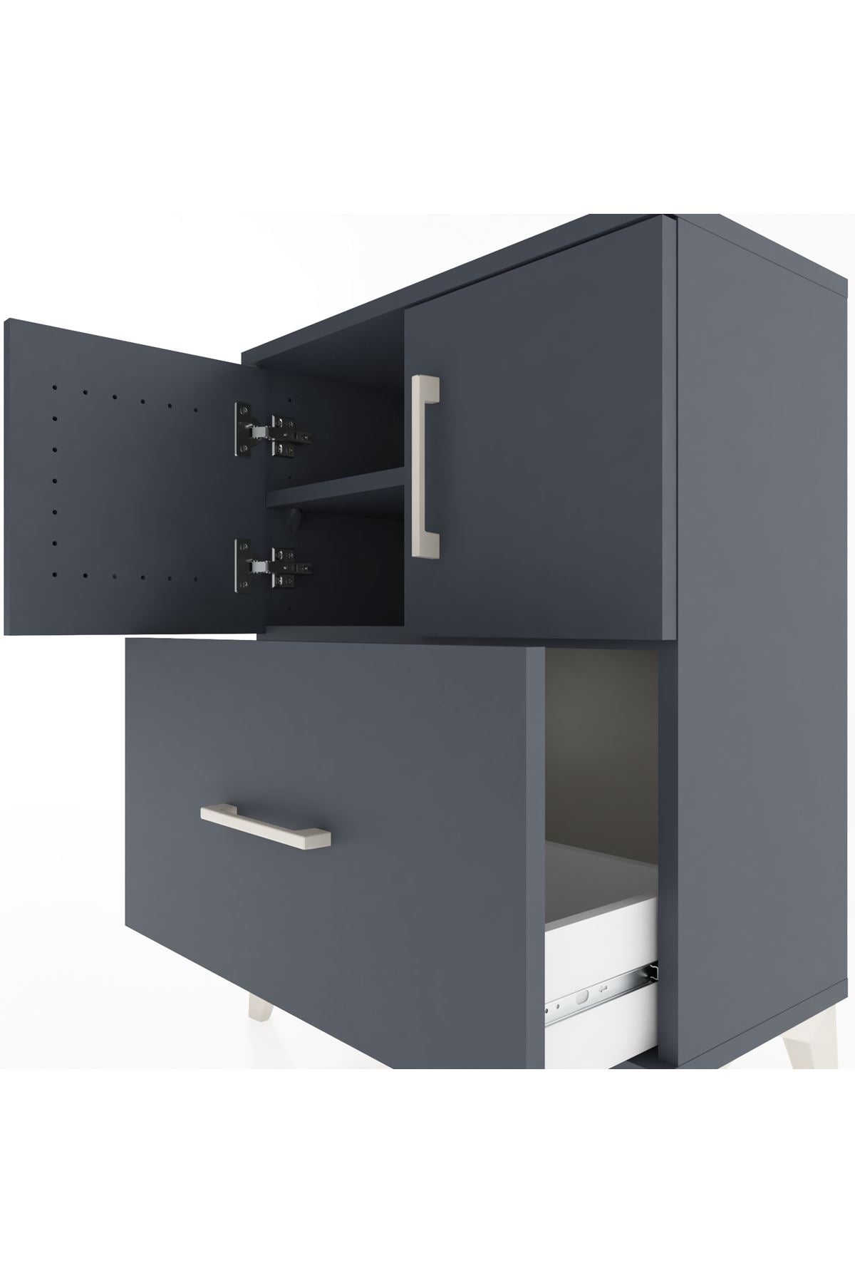 Arges Komodin Tek Raflı Tek Çekmeceli 2 Kapaklı 60x30x80 Antrasit-Antrasit