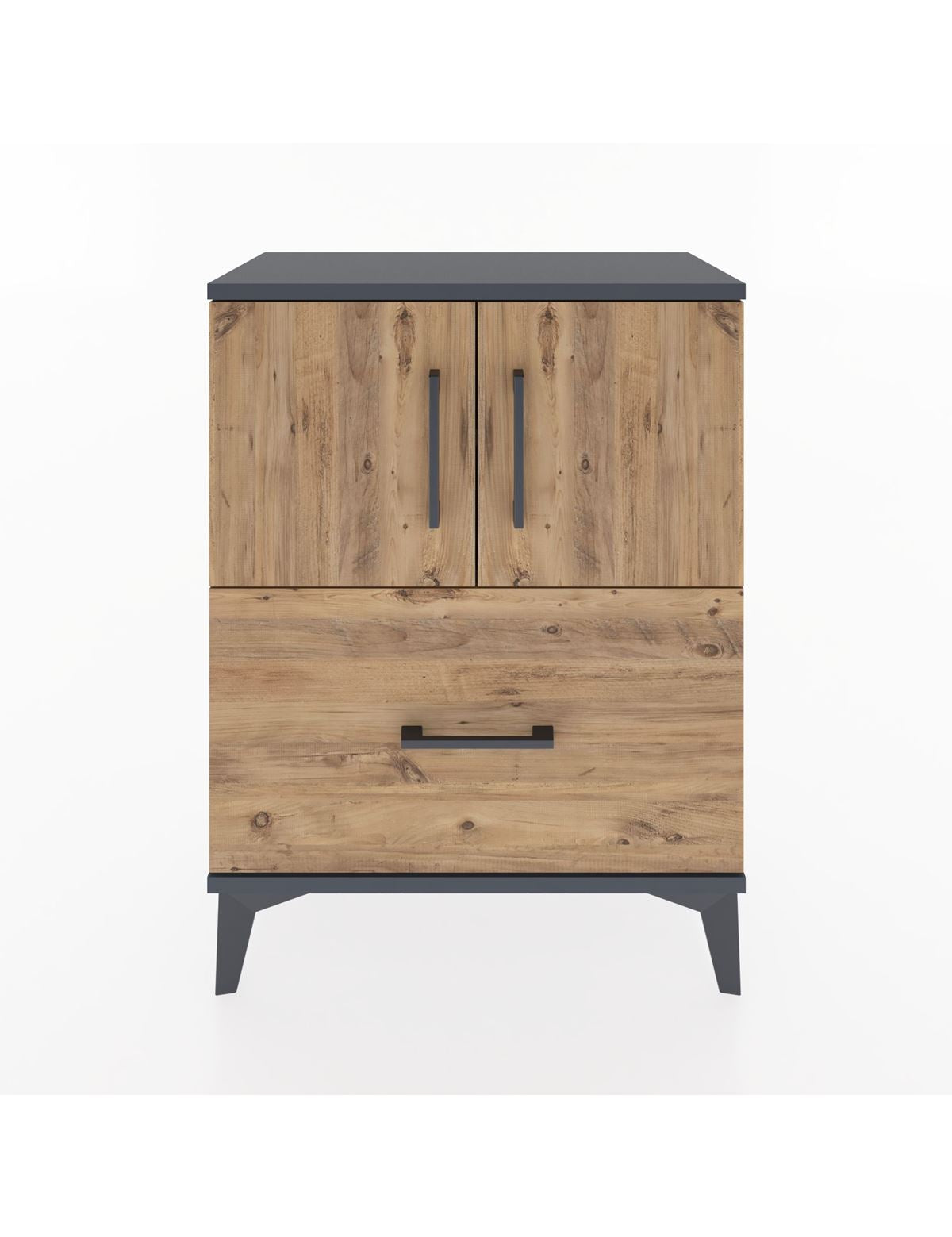 Arges Komodin Tek Raflı Tek Çekmeceli 2 Kapaklı 60x30x80 Antrasit-Çam