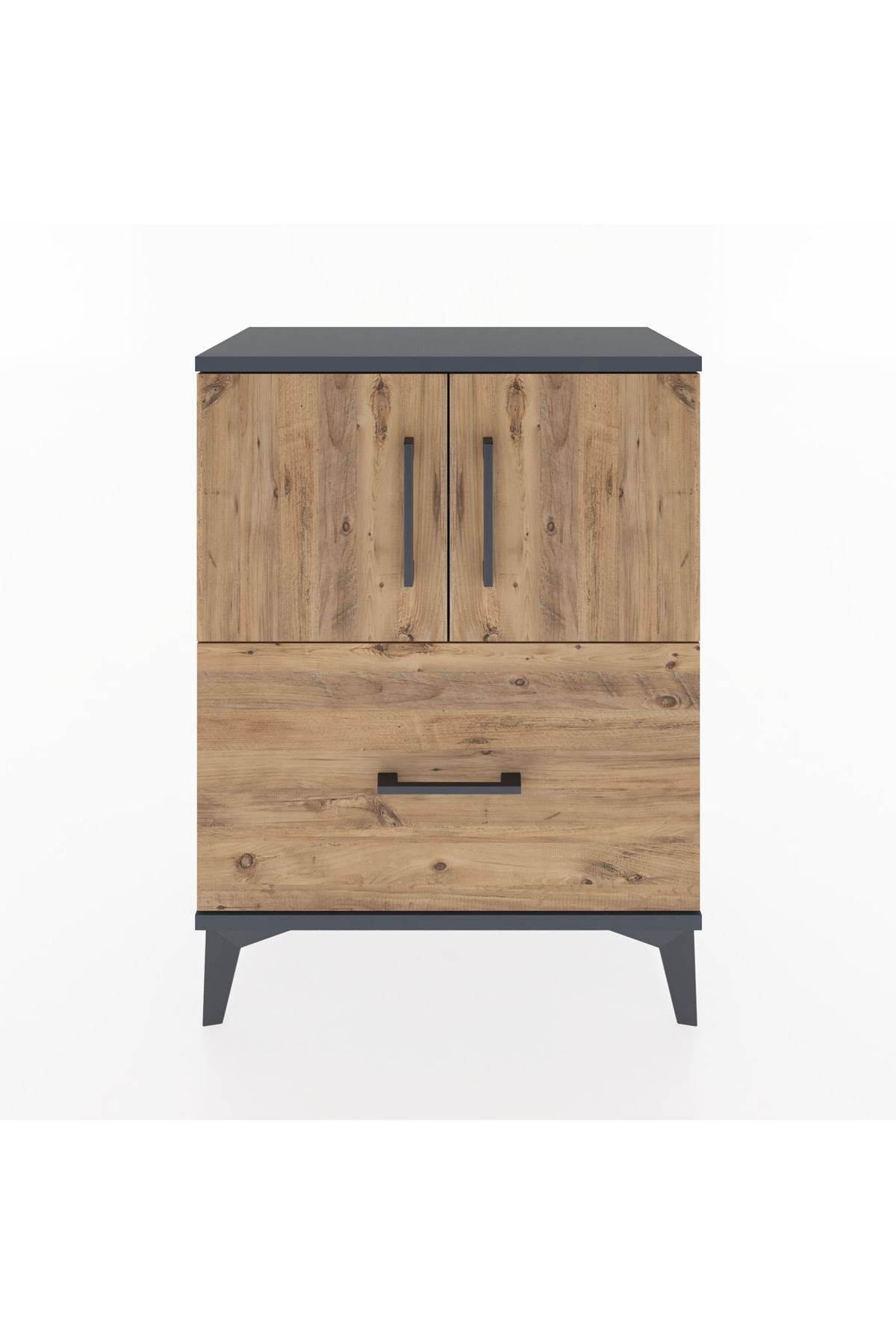 Arges Komodin Tek Raflı Tek Çekmeceli 2 Kapaklı 60x30x80 Antrasit-Çam