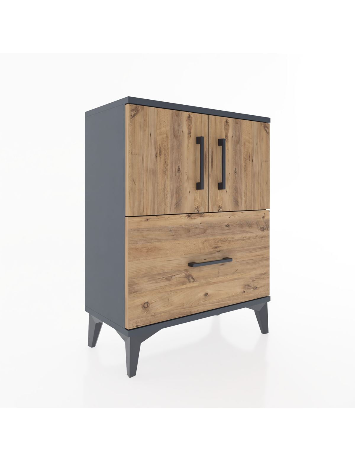 Arges Komodin Tek Raflı Tek Çekmeceli 2 Kapaklı 60x30x80 Antrasit-Çam