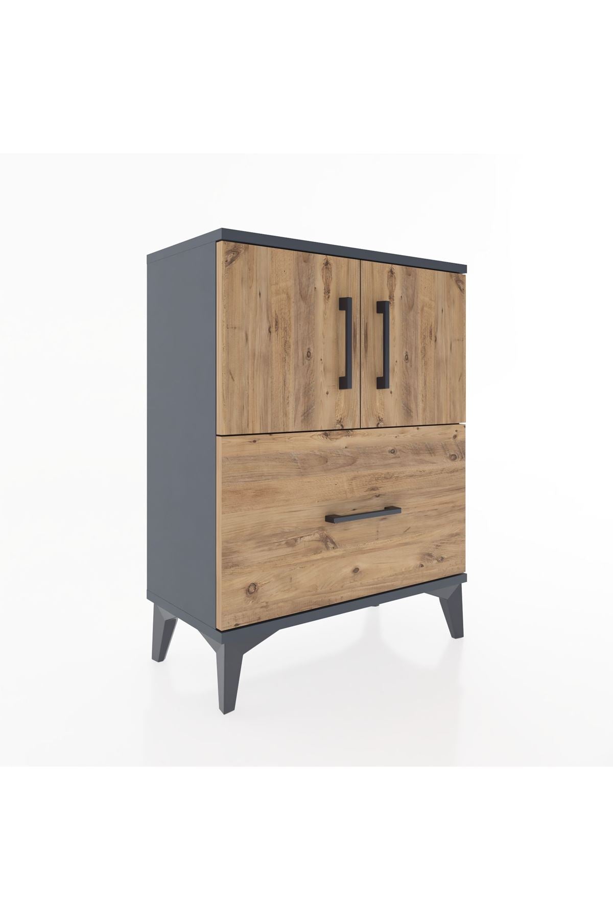 Arges Komodin Tek Raflı Tek Çekmeceli 2 Kapaklı 60x30x80 Antrasit-Çam