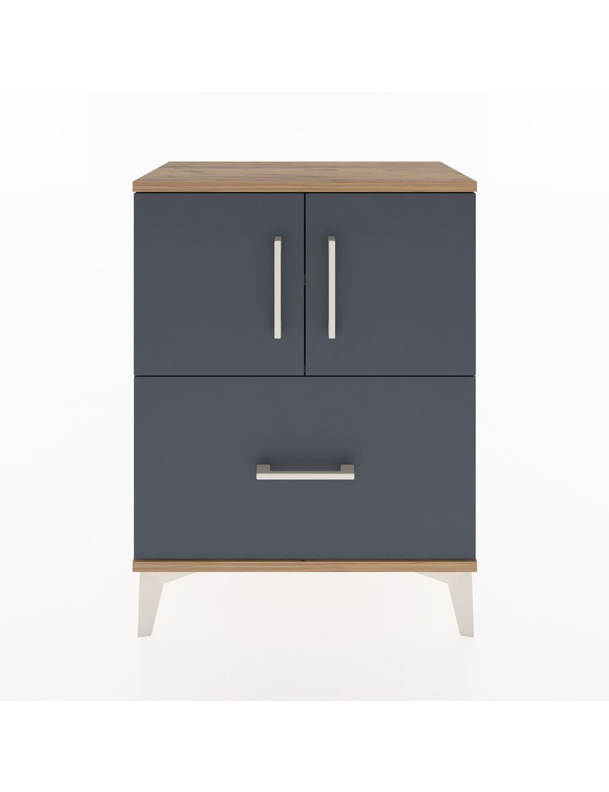 Arges Komodin Tek Raflı Tek Çekmeceli 2 Kapaklı 60x30x80 Çam-Antrasit