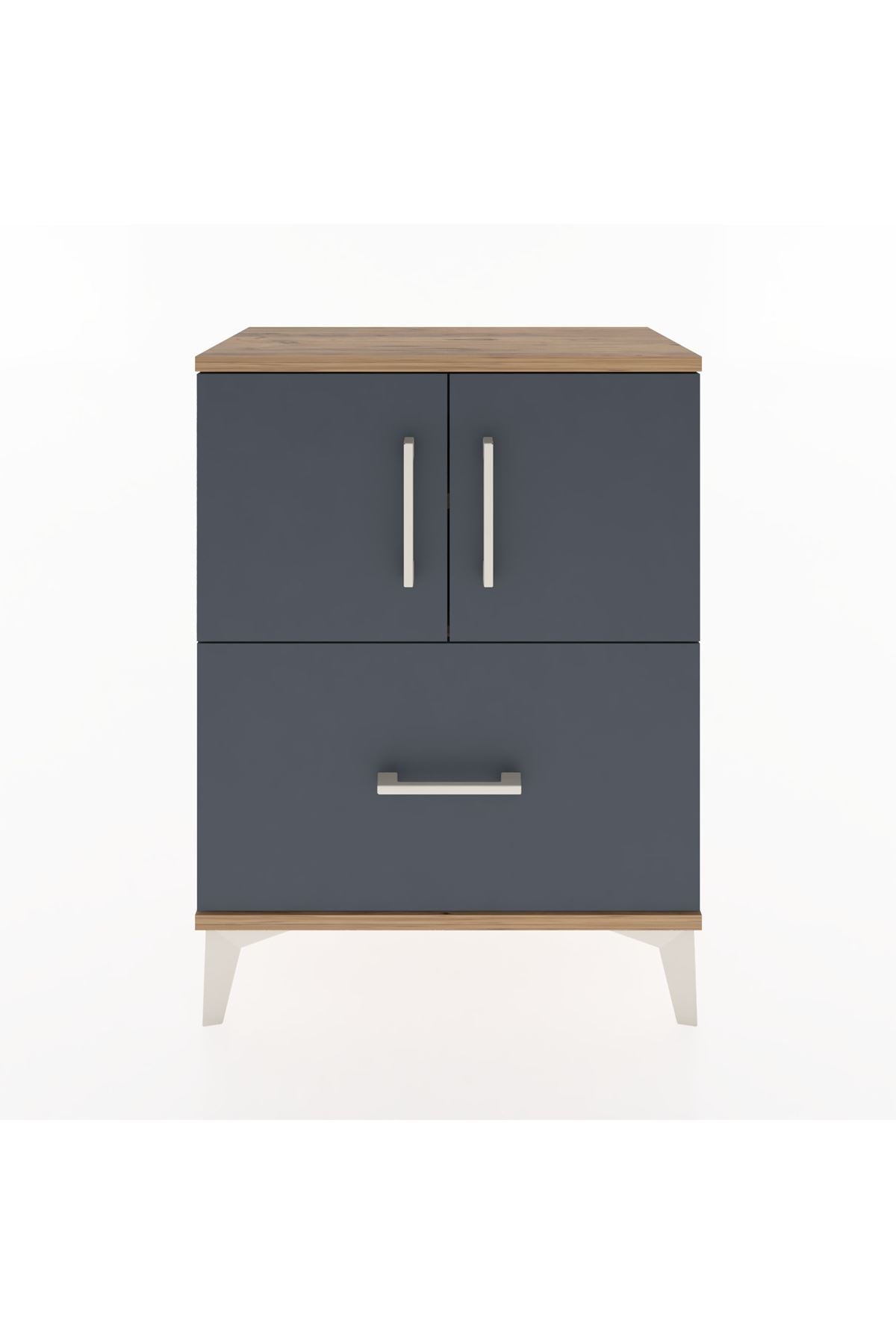 Arges Komodin Tek Raflı Tek Çekmeceli 2 Kapaklı 60x30x80 Çam-Antrasit