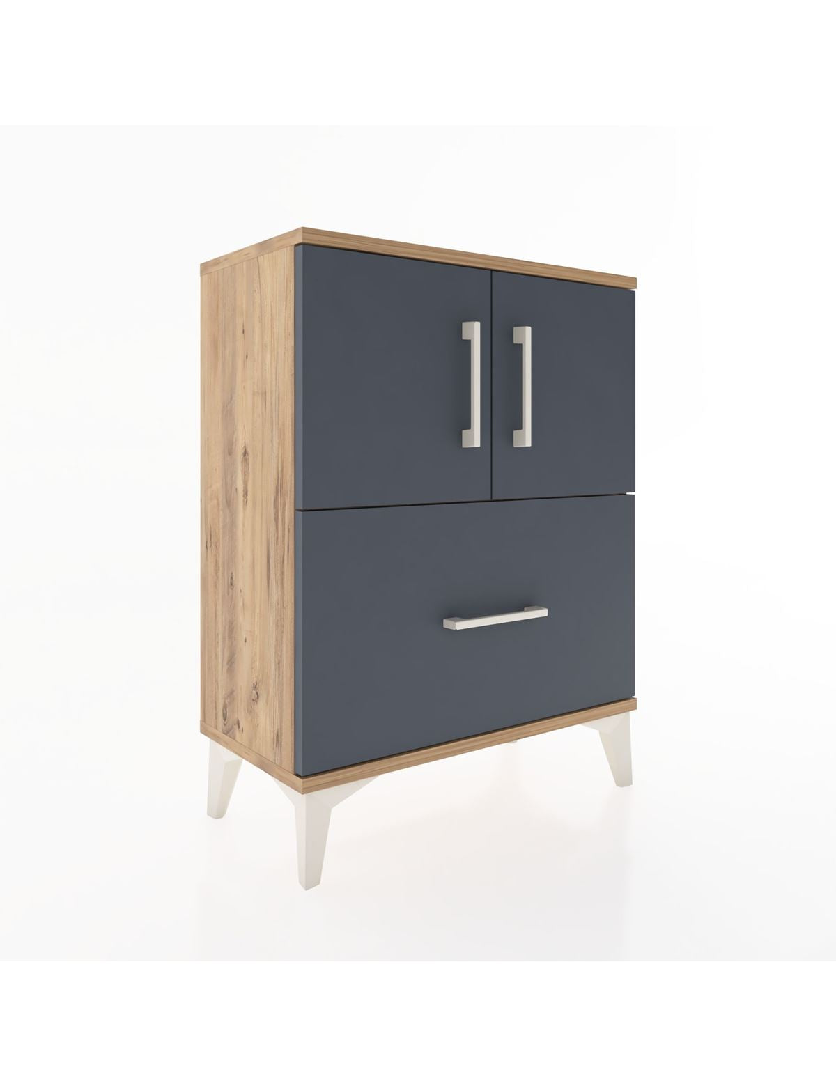 Arges Komodin Tek Raflı Tek Çekmeceli 2 Kapaklı 60x30x80 Çam-Antrasit