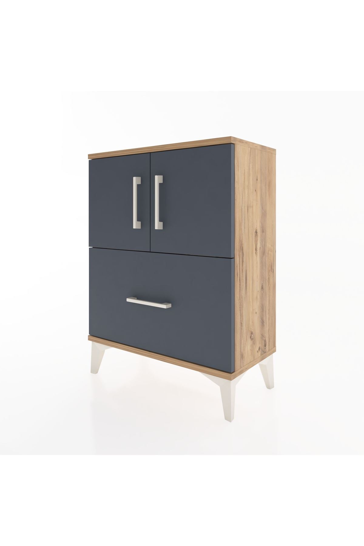 Arges Komodin Tek Raflı Tek Çekmeceli 2 Kapaklı 60x30x80 Çam-Antrasit